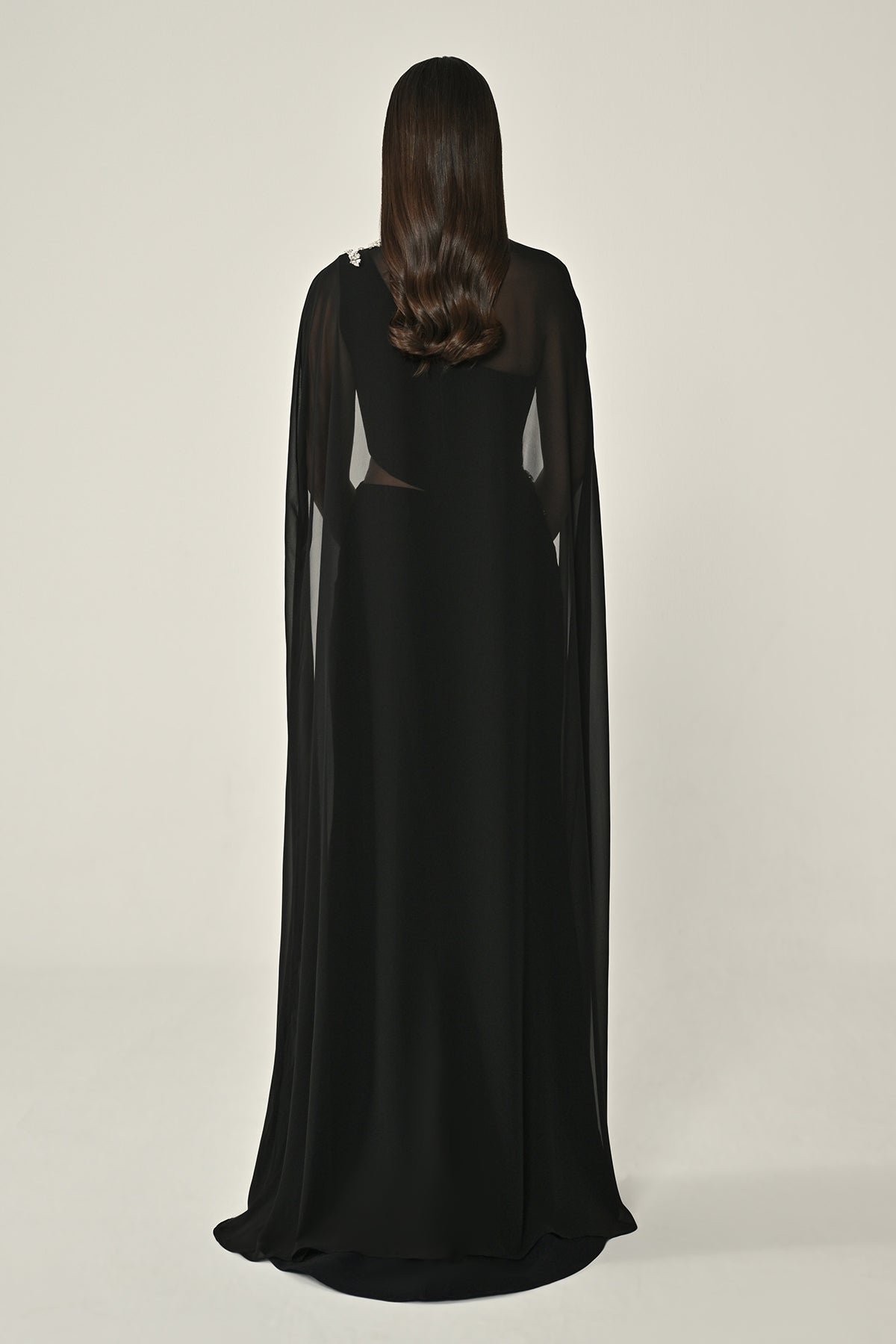 Cape Embroidered Dress - Maxi - Black