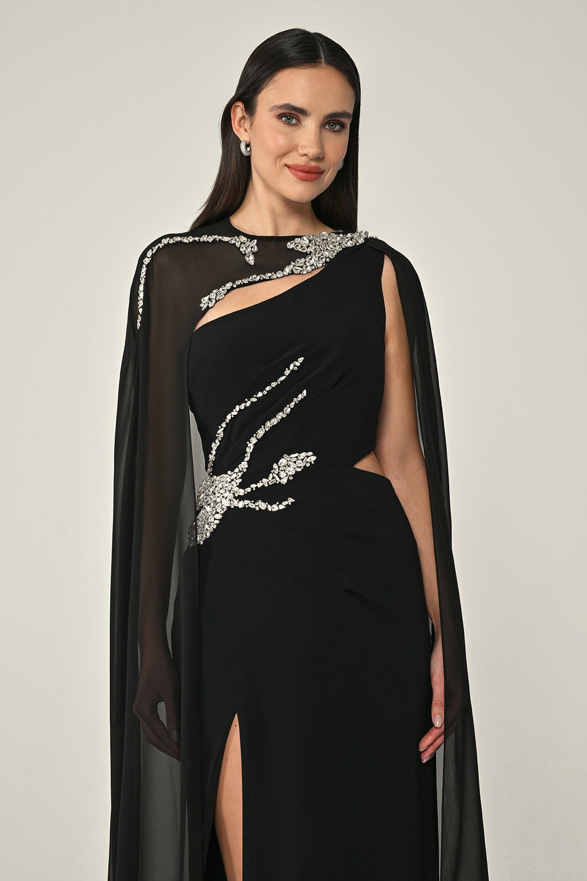 Cape Embroidered Dress - Maxi - Black