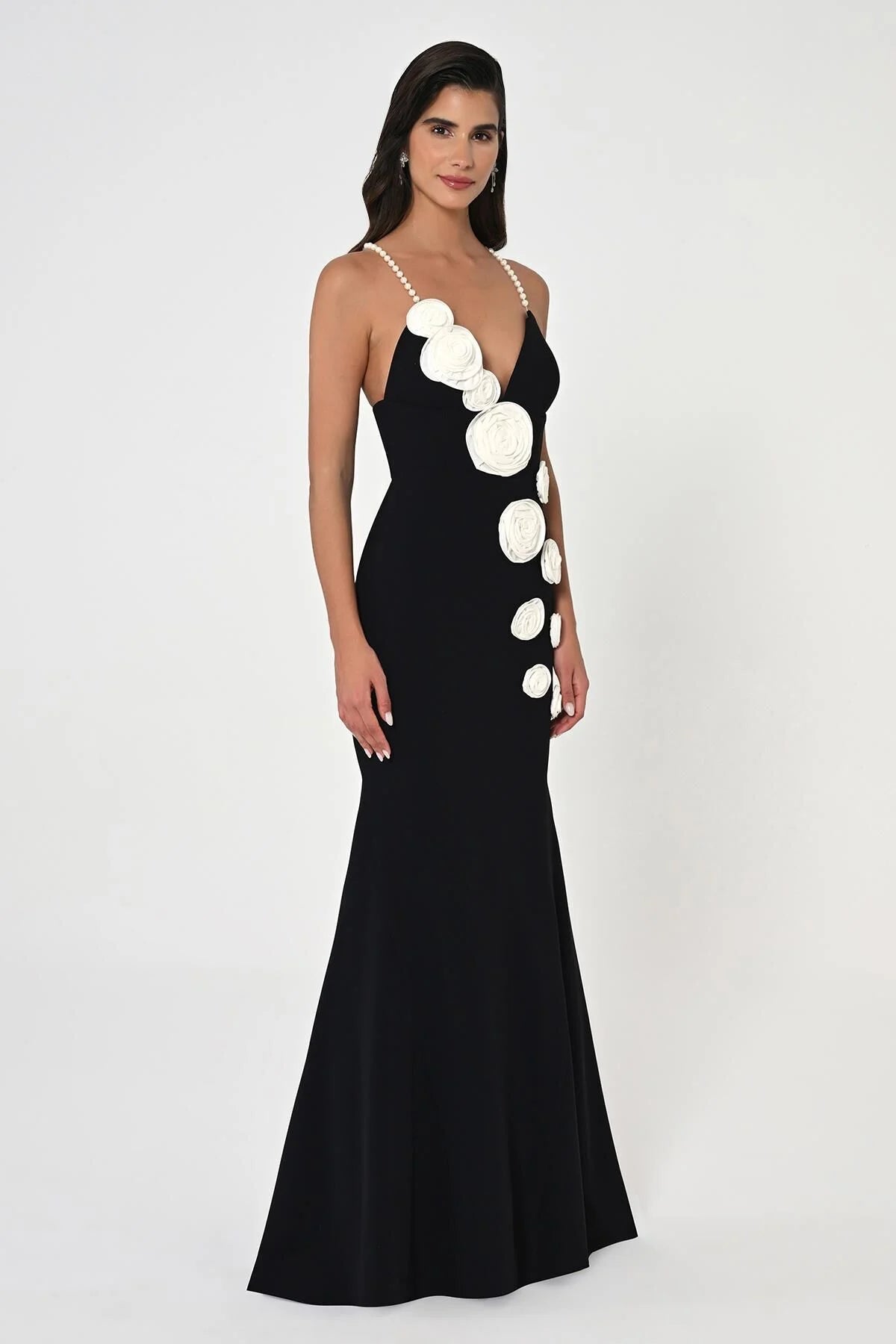Pearls & Flowers Maxi Dress - Black