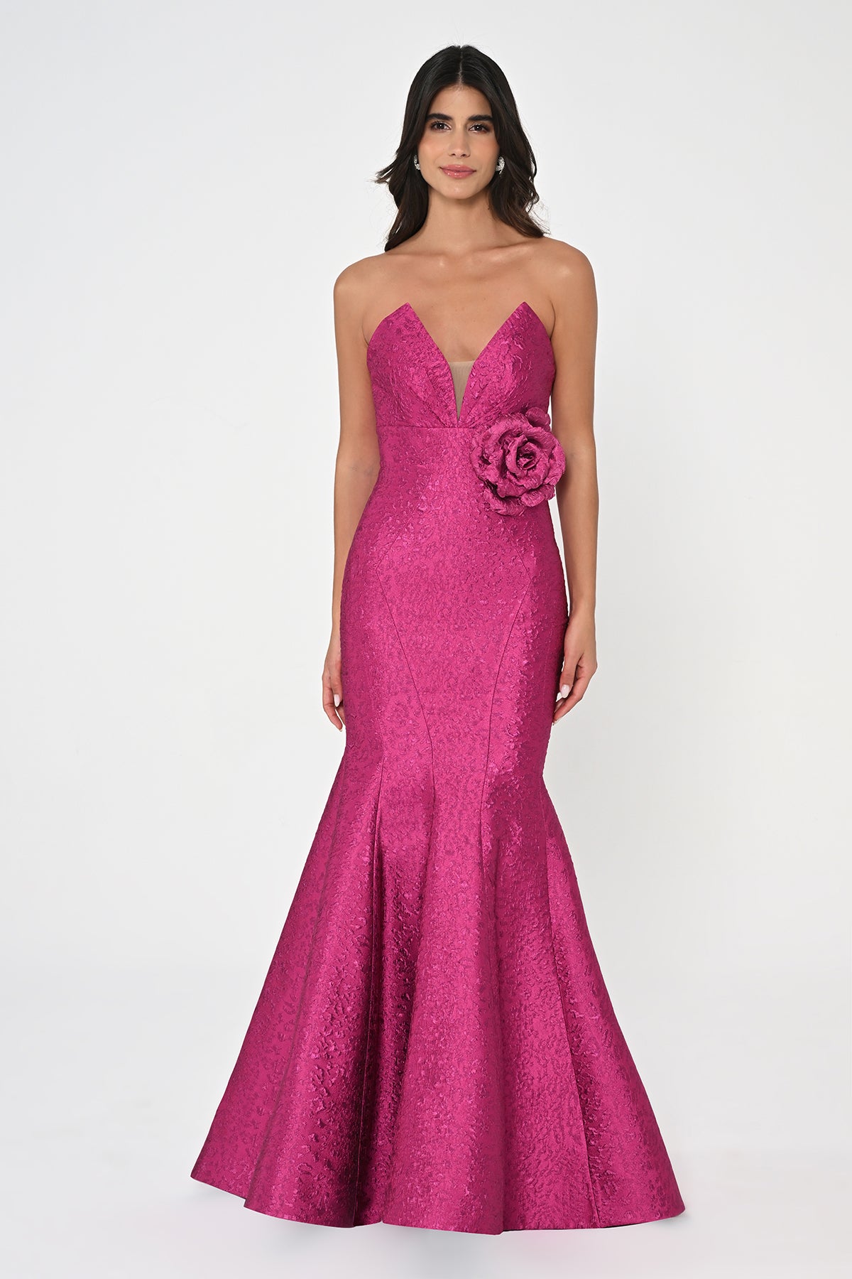 Strapless Mermaid Jacquard Dress - Maxi - Multicolor