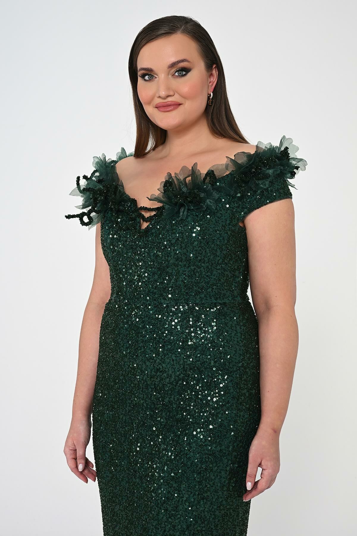 Plus Size - Floral Sequin Dress - Maxi - Multicolor