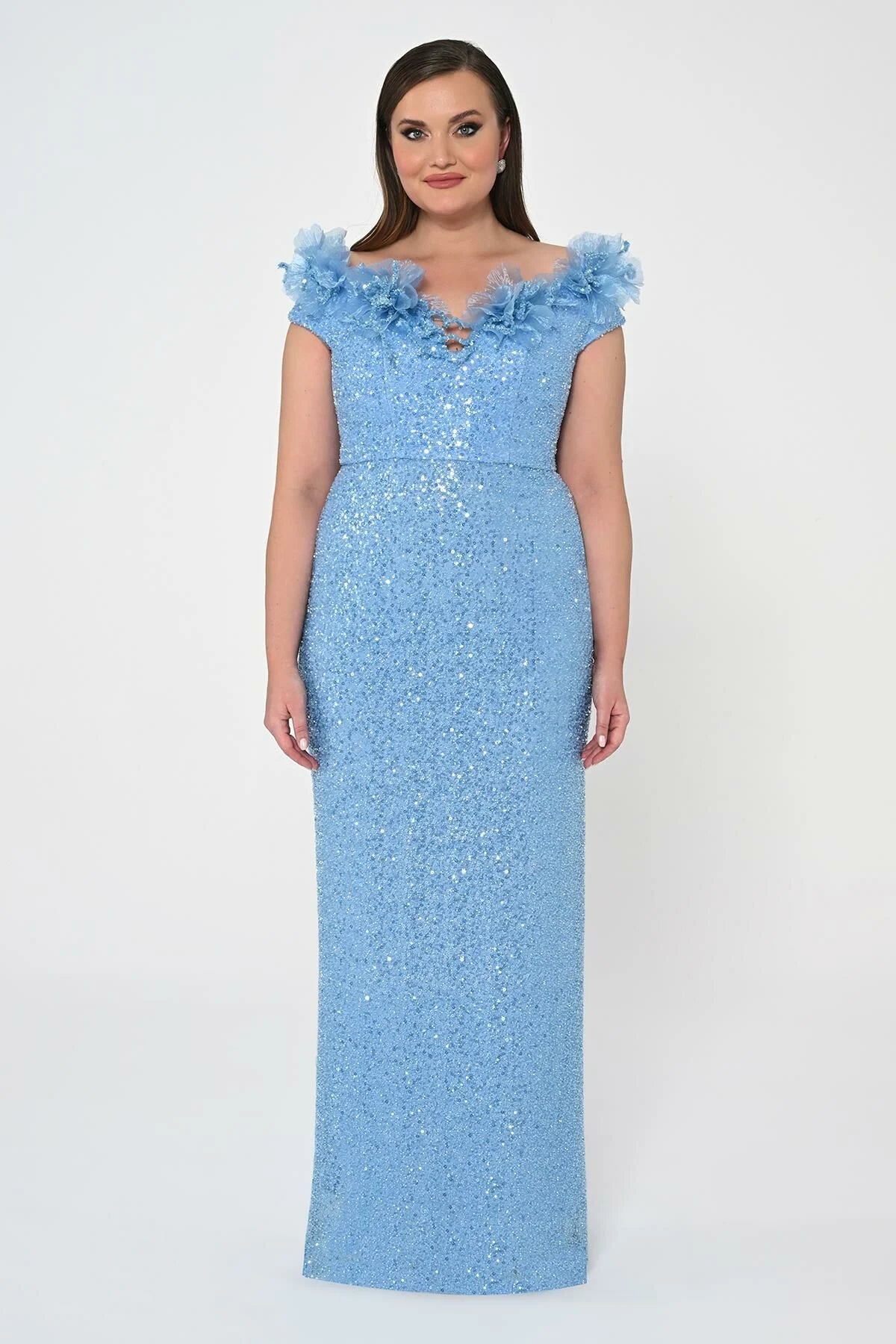 Plus Size - Floral Sequin Dress - Maxi - Multicolor