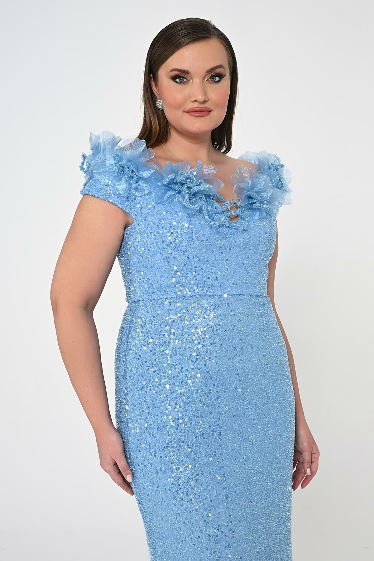 Plus Size - Floral Sequin Dress - Maxi - Multicolor