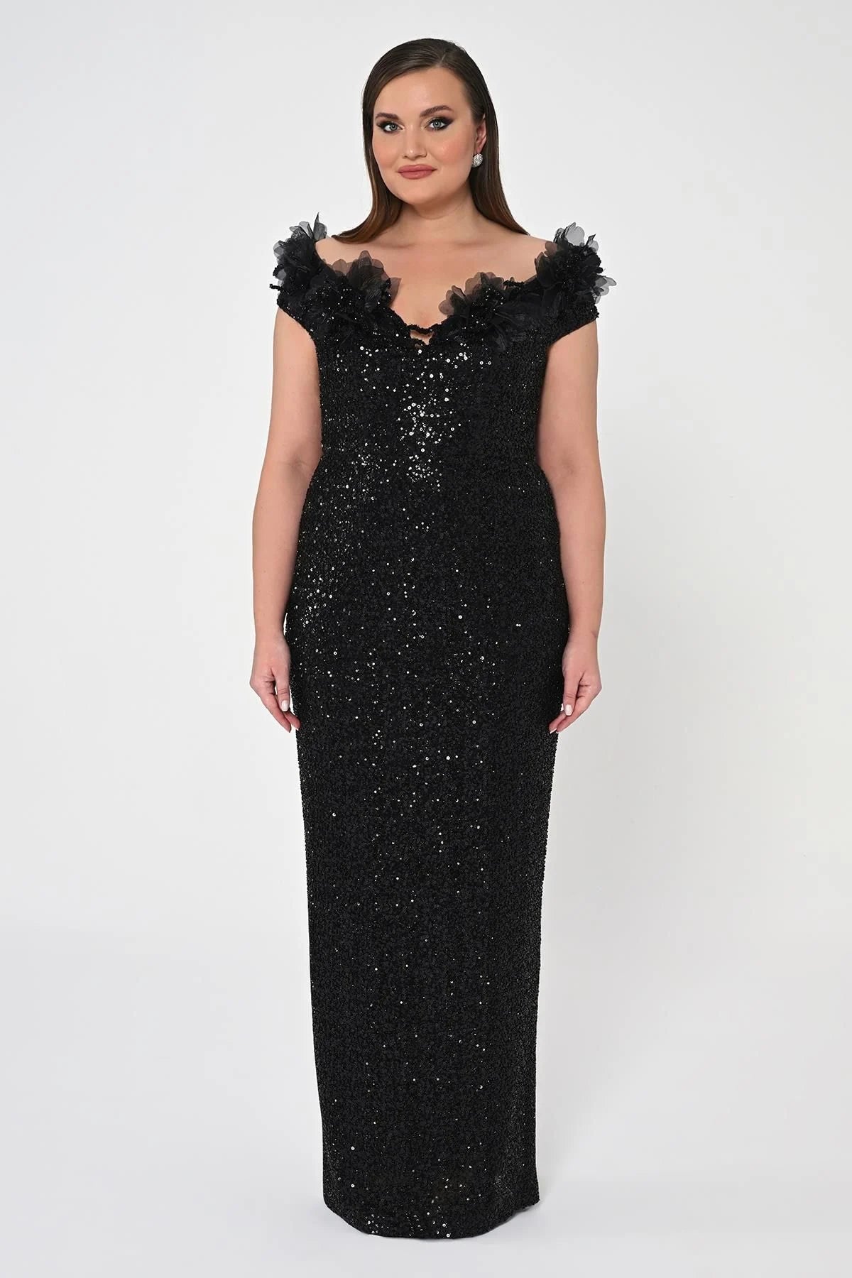 Plus Size - Floral Sequin Dress - Maxi - Multicolor