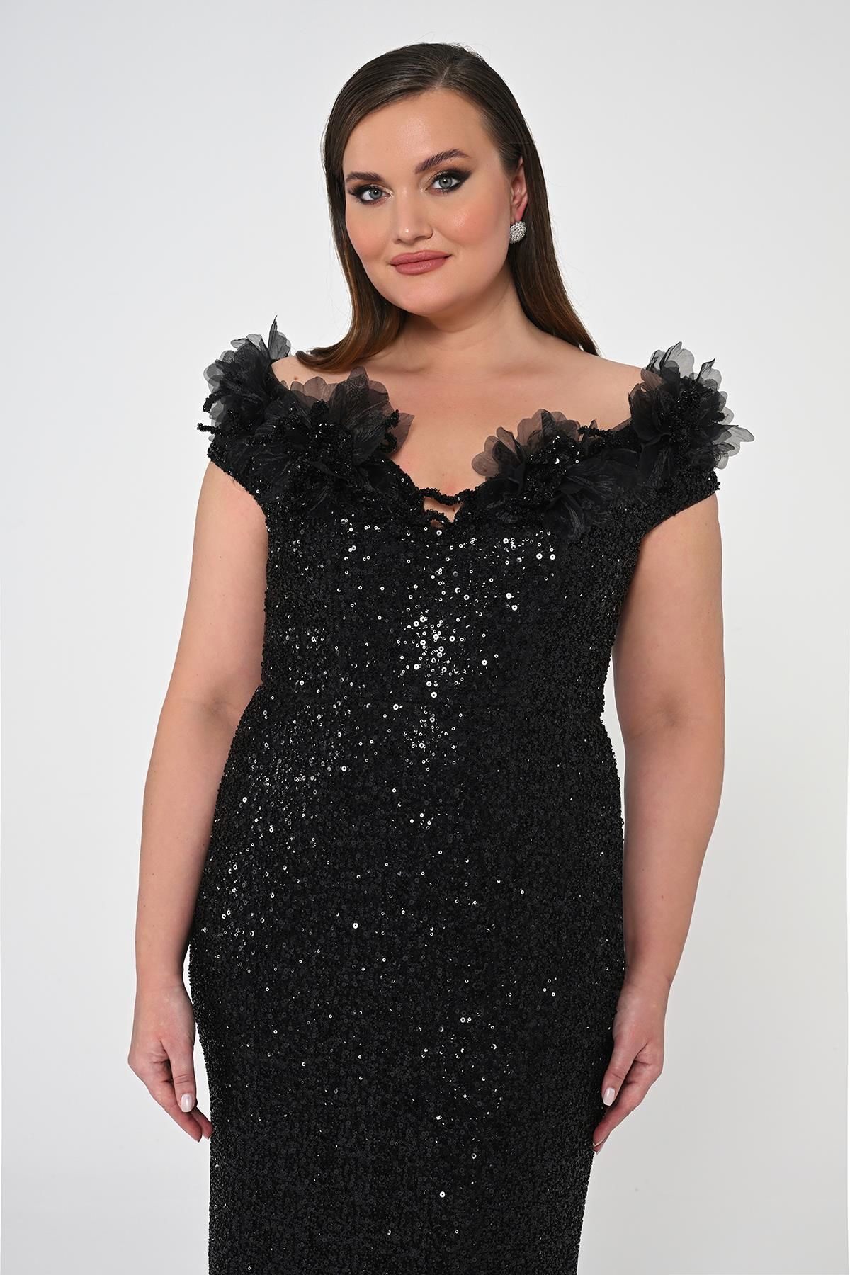 Plus Size - Floral Sequin Dress - Maxi - Multicolor