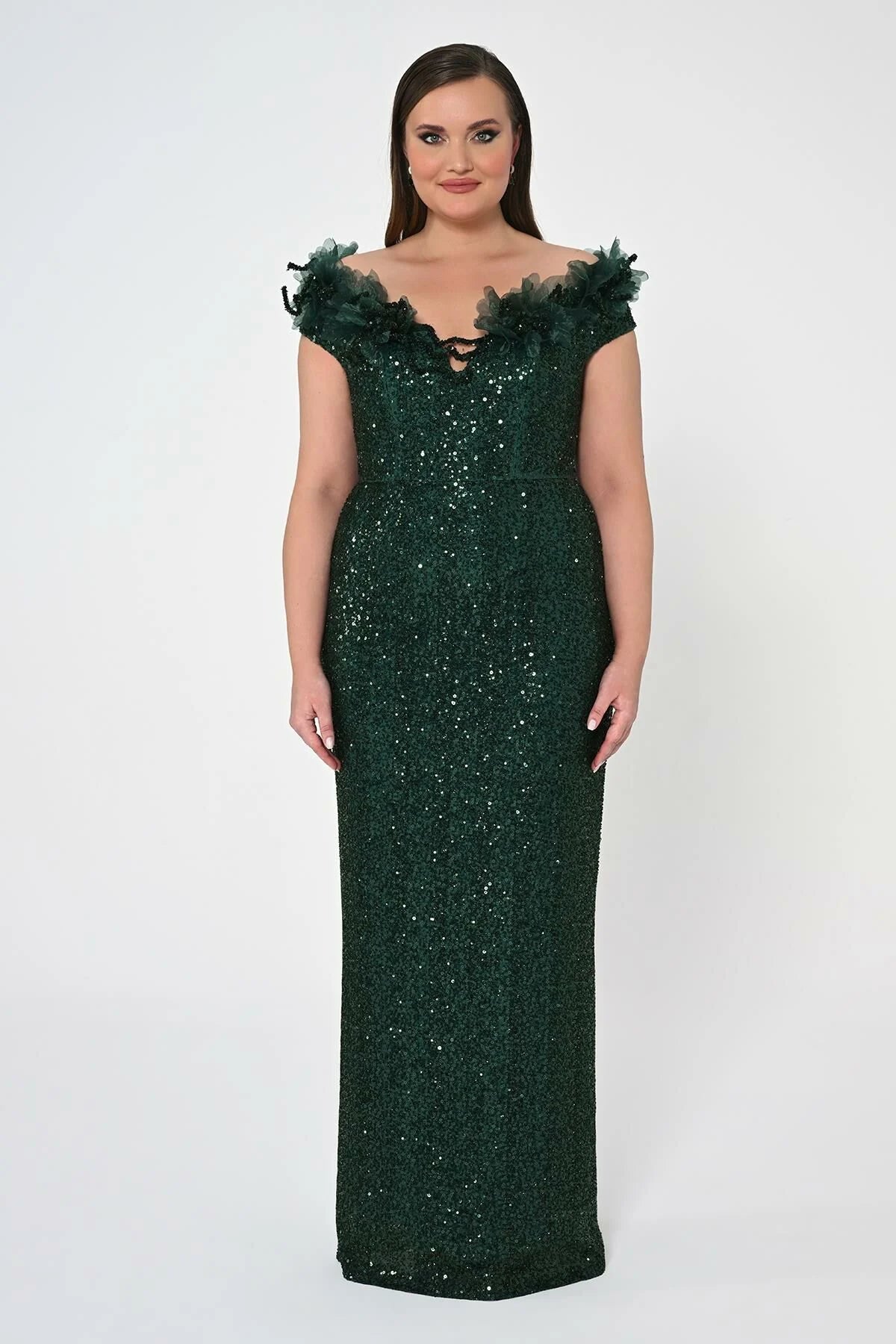 Plus Size - Floral Sequin Dress - Maxi - Multicolor