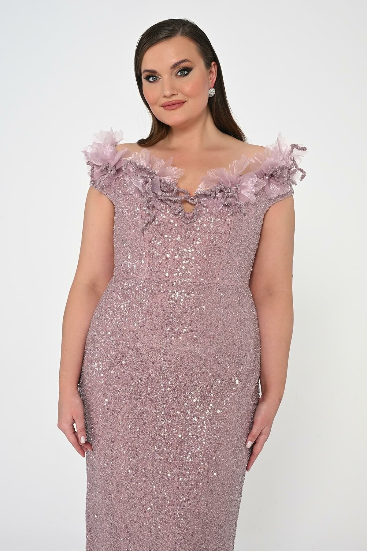 Plus Size - Floral Sequin Dress - Maxi - Multicolor