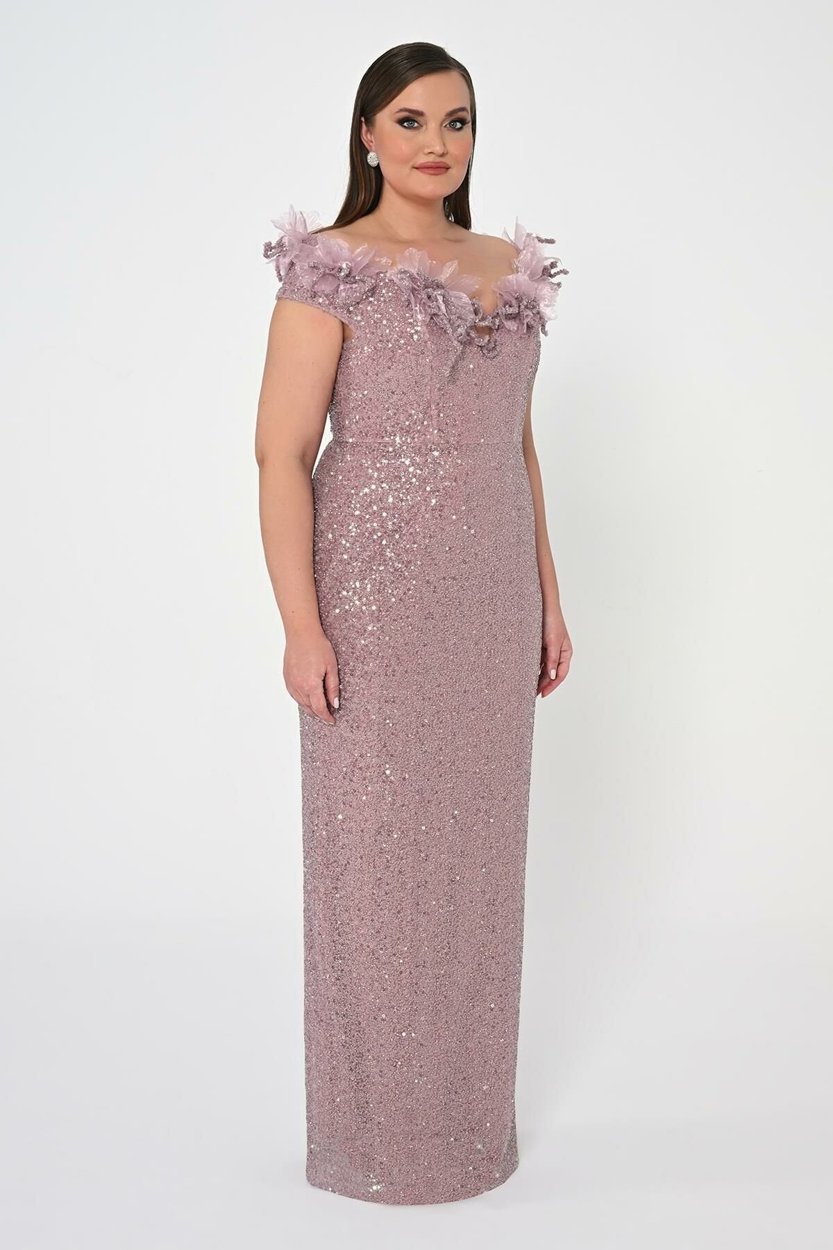 Plus Size - Floral Sequin Dress - Maxi - Multicolor