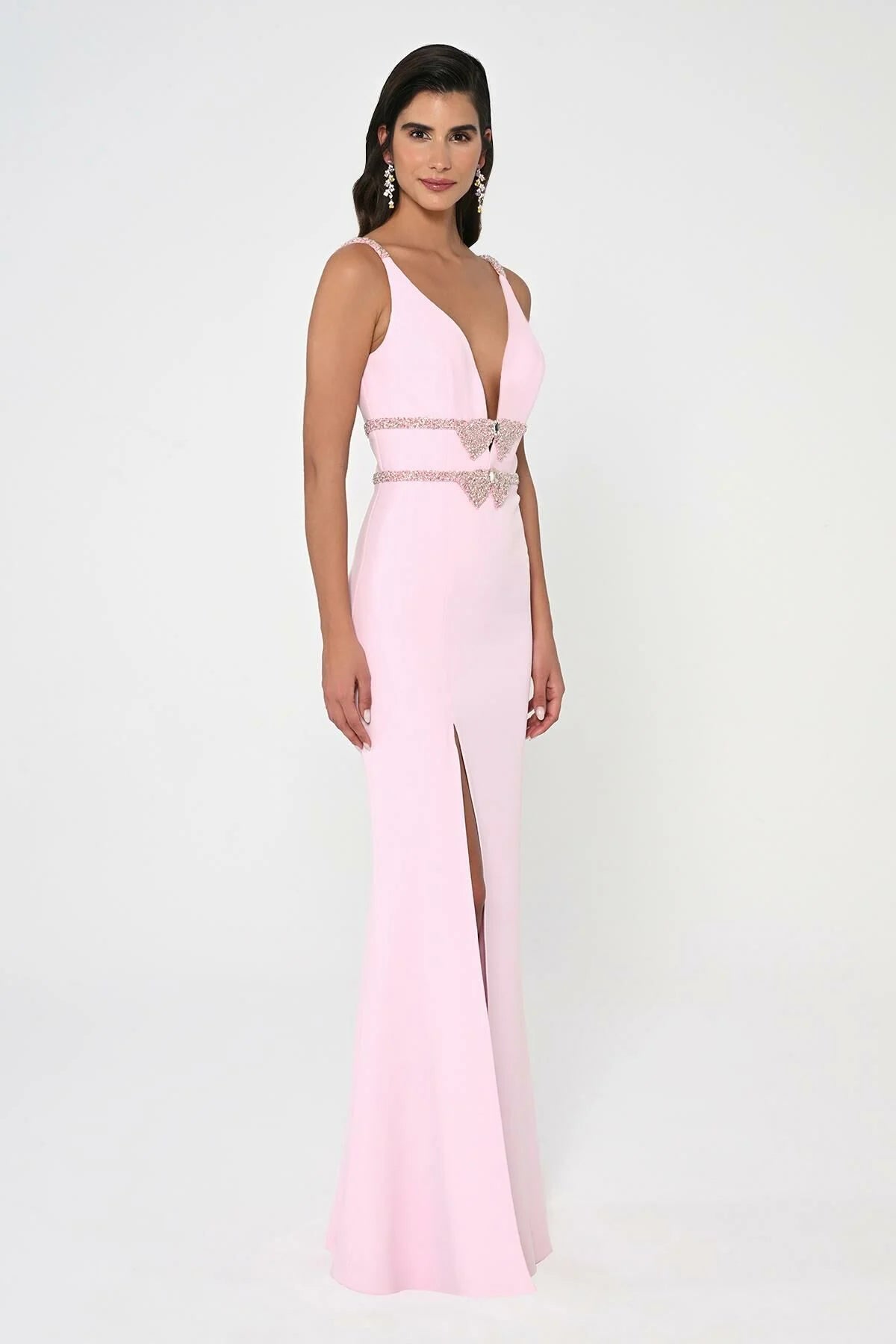V Neck Bow Dress - Maxi - Multicolor