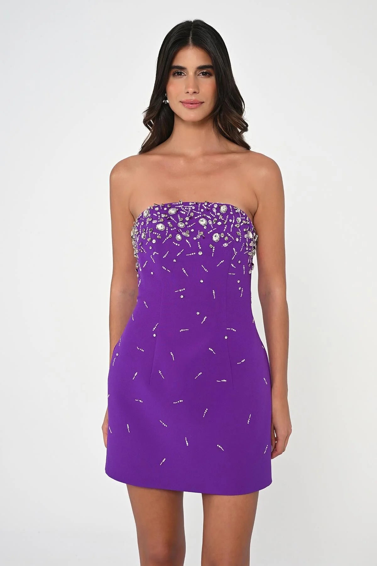 Embriodered Strapless Mini Dress - Multicolor