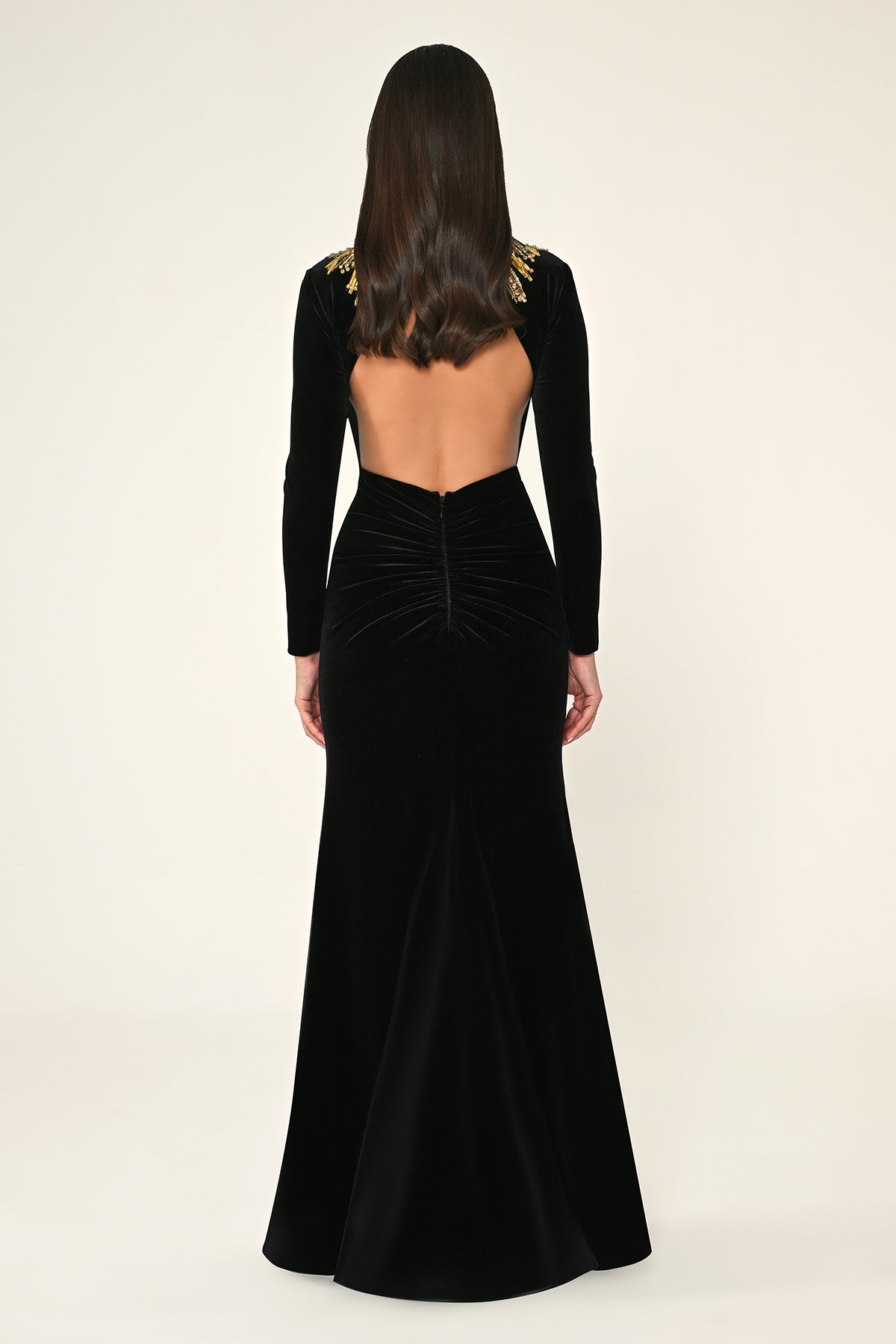 Golden Collar Velvet Dress - Maxi - Black