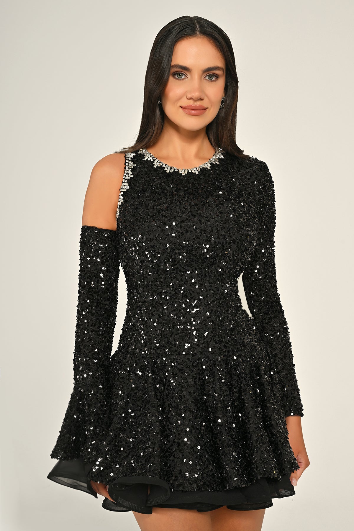 Ruffled Sequin Dress - Mini - Multi Color