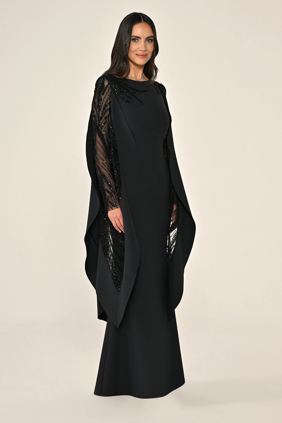 Plus Size Cape Dress - Maxi - Black