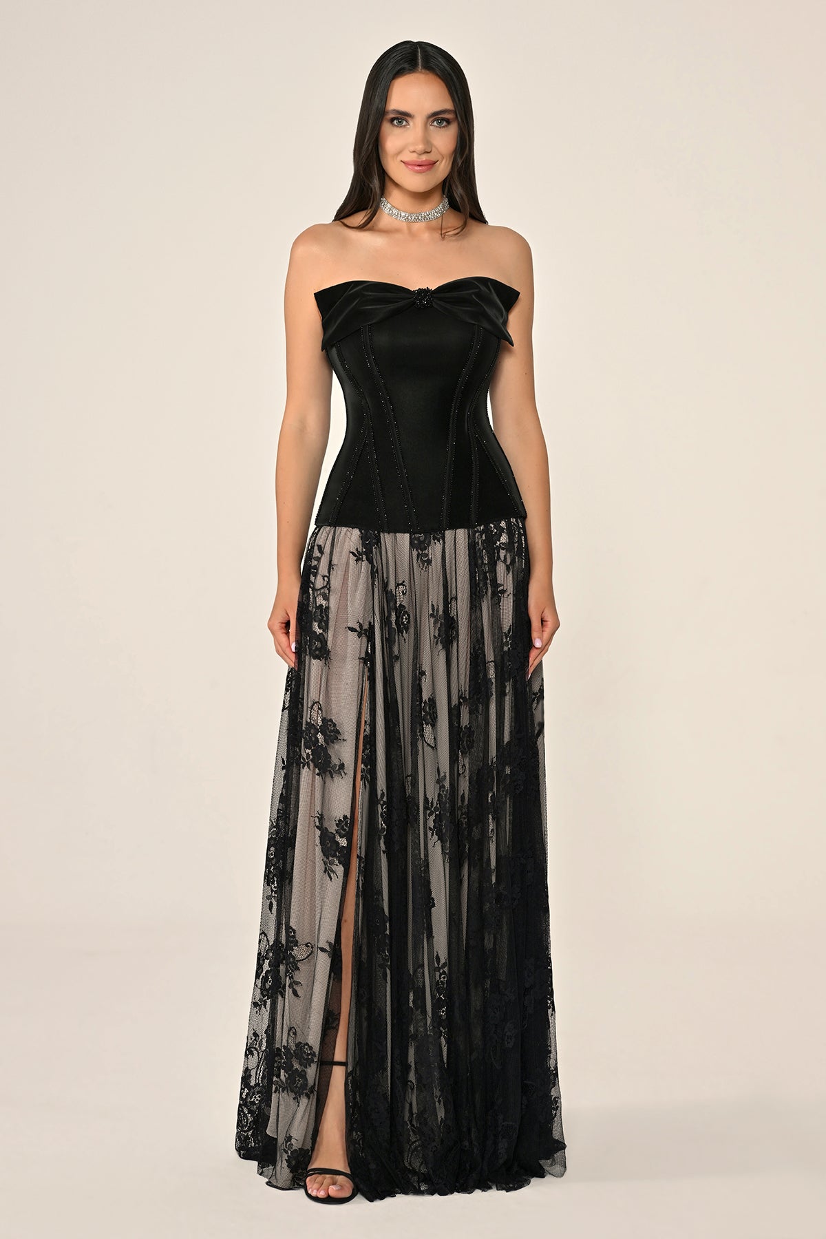 Latex Dress - Maxi - Black & Beige