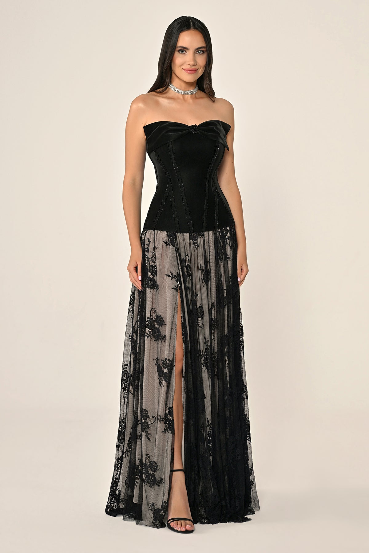 Latex Dress - Maxi - Black & Beige