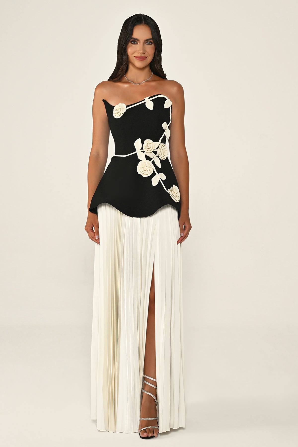 Valencia Dress - Maxi - Black & Beige