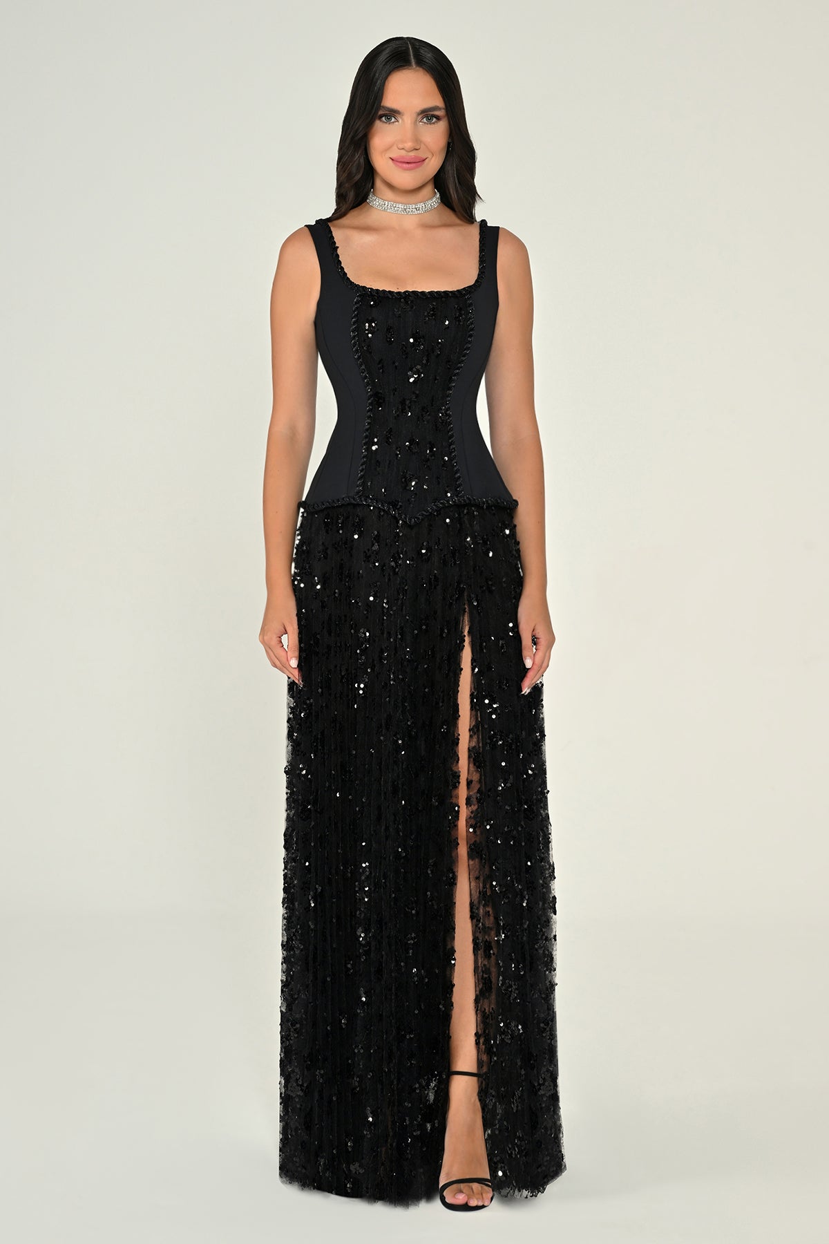 Shop MOU & YE Noir Corset Sequin Gown | Black Evening Dress Shop MOU & YE Noir Corset Sequin Gown | Black Evening Dress