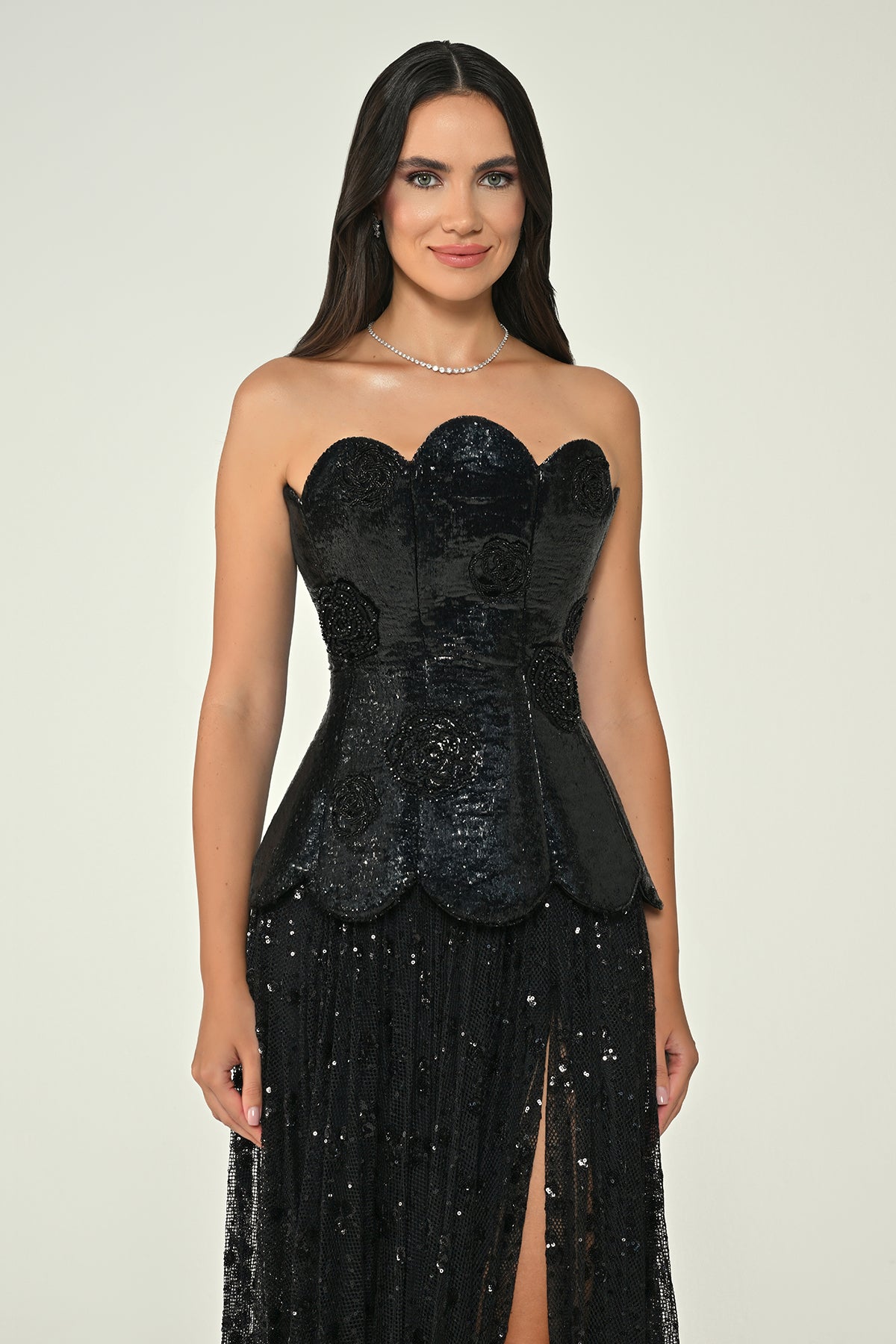 Petal Elegance Dress - Maxi - Black