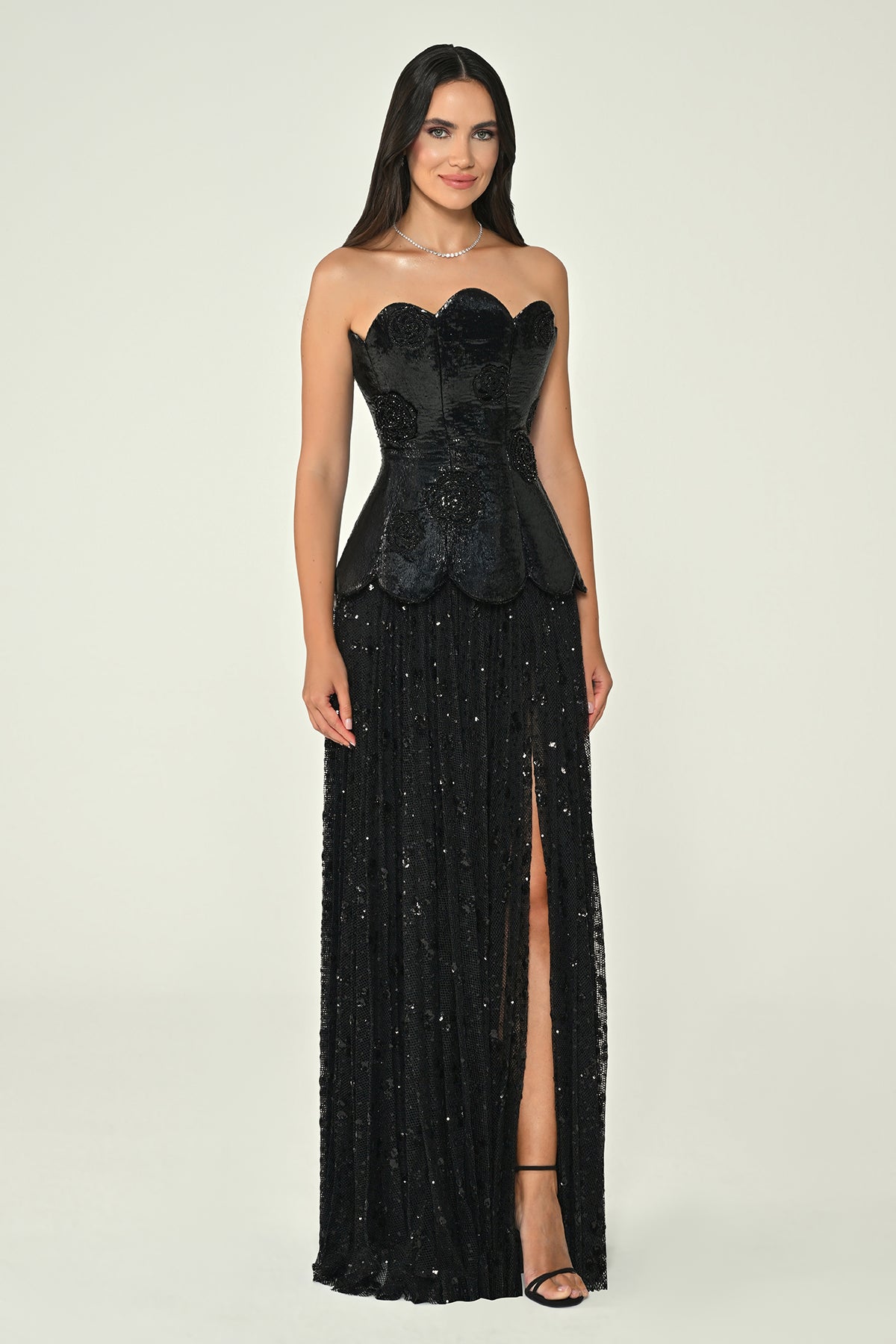 Petal Elegance Dress - Maxi - Black