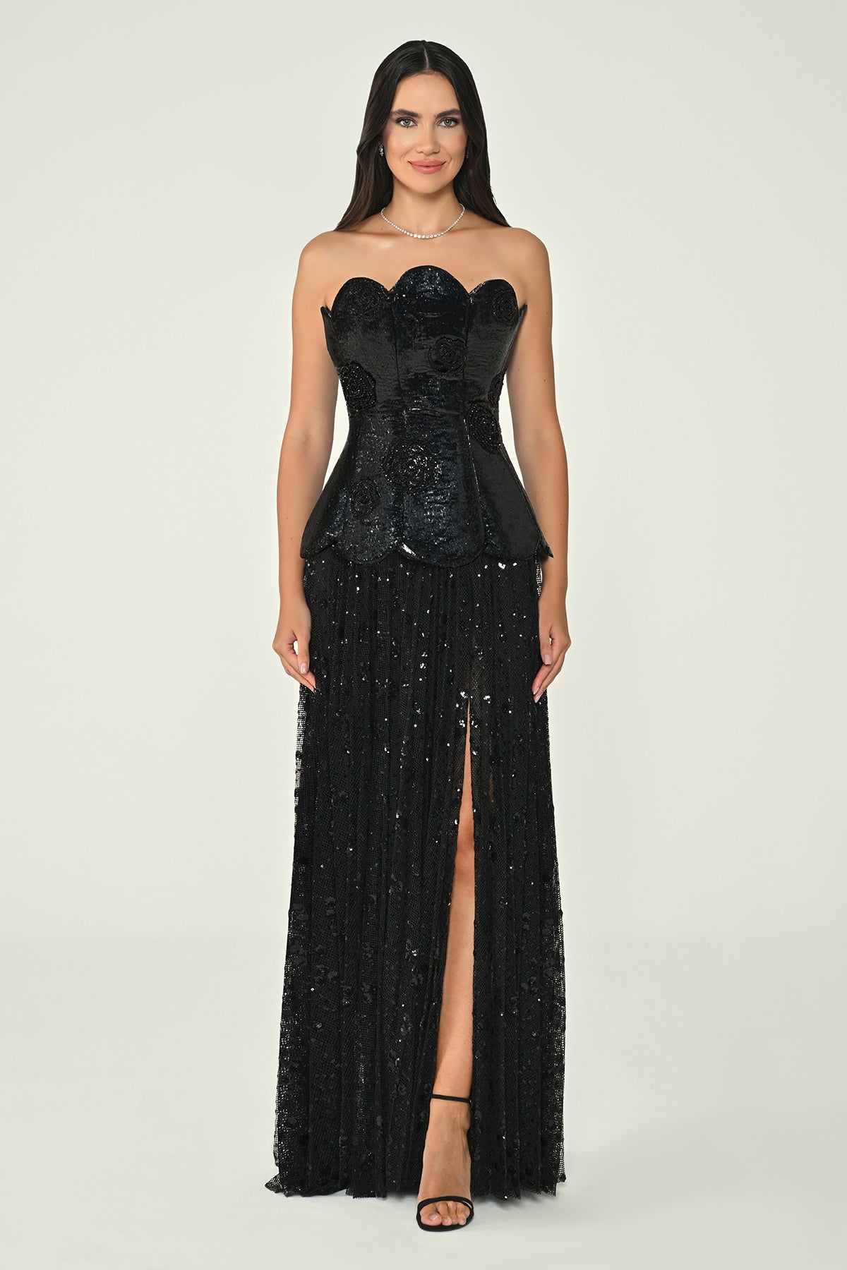 Petal Elegance Dress - Maxi - Black