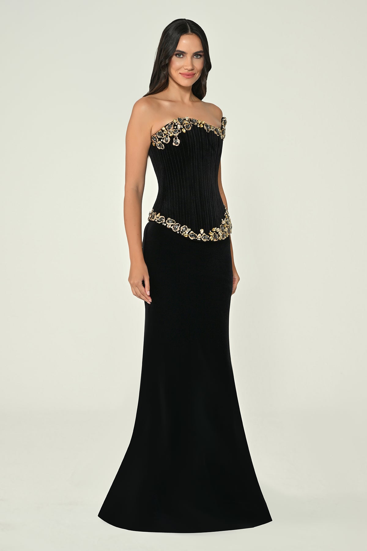 Regal Embellish Dress - Maxi - Black Velvet