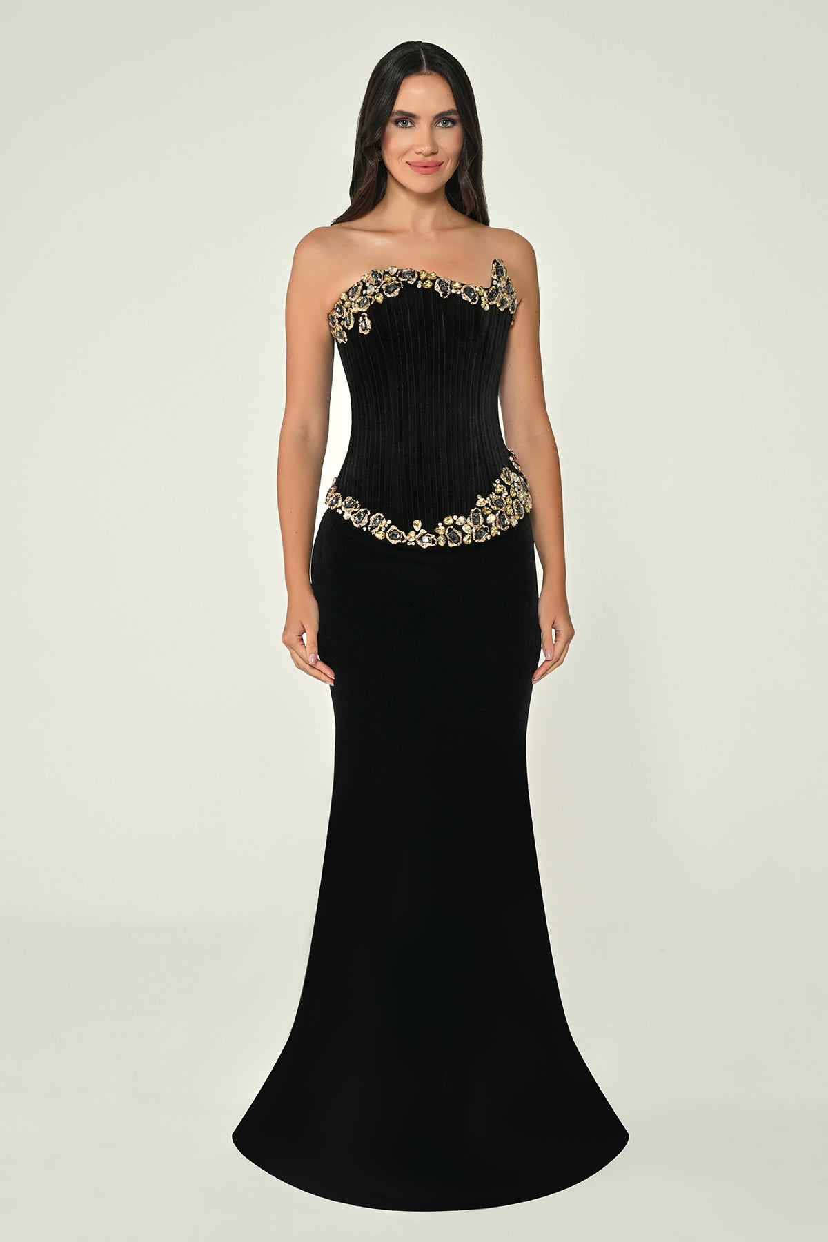 Regal Embellish Dress - Maxi - Black Velvet