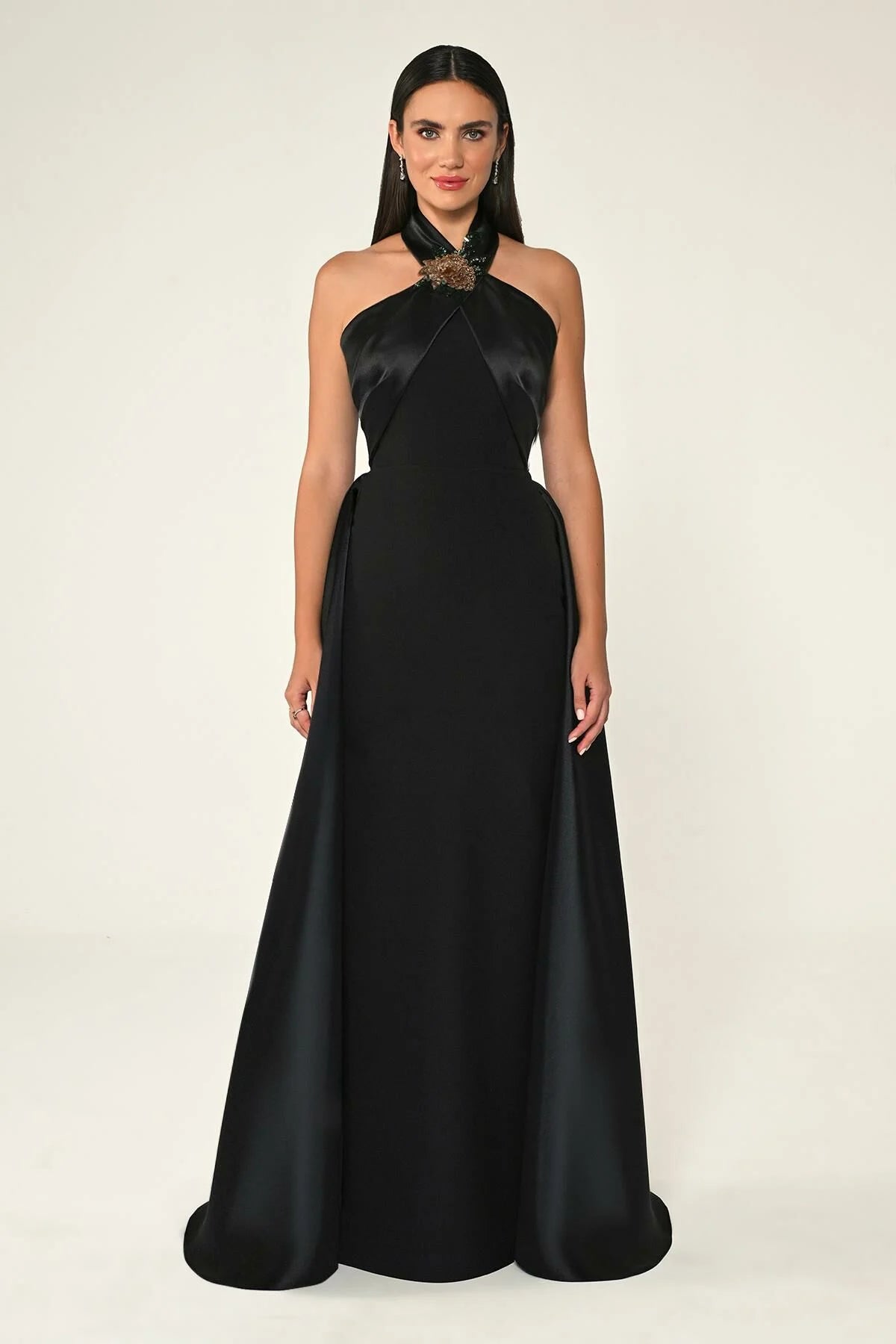 Cross Strap Flower Maxi Dress - Black