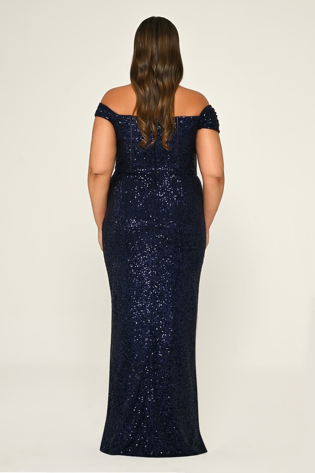 Plus Size - Off Shoulder Sequin Maxi Dress - Multicolor