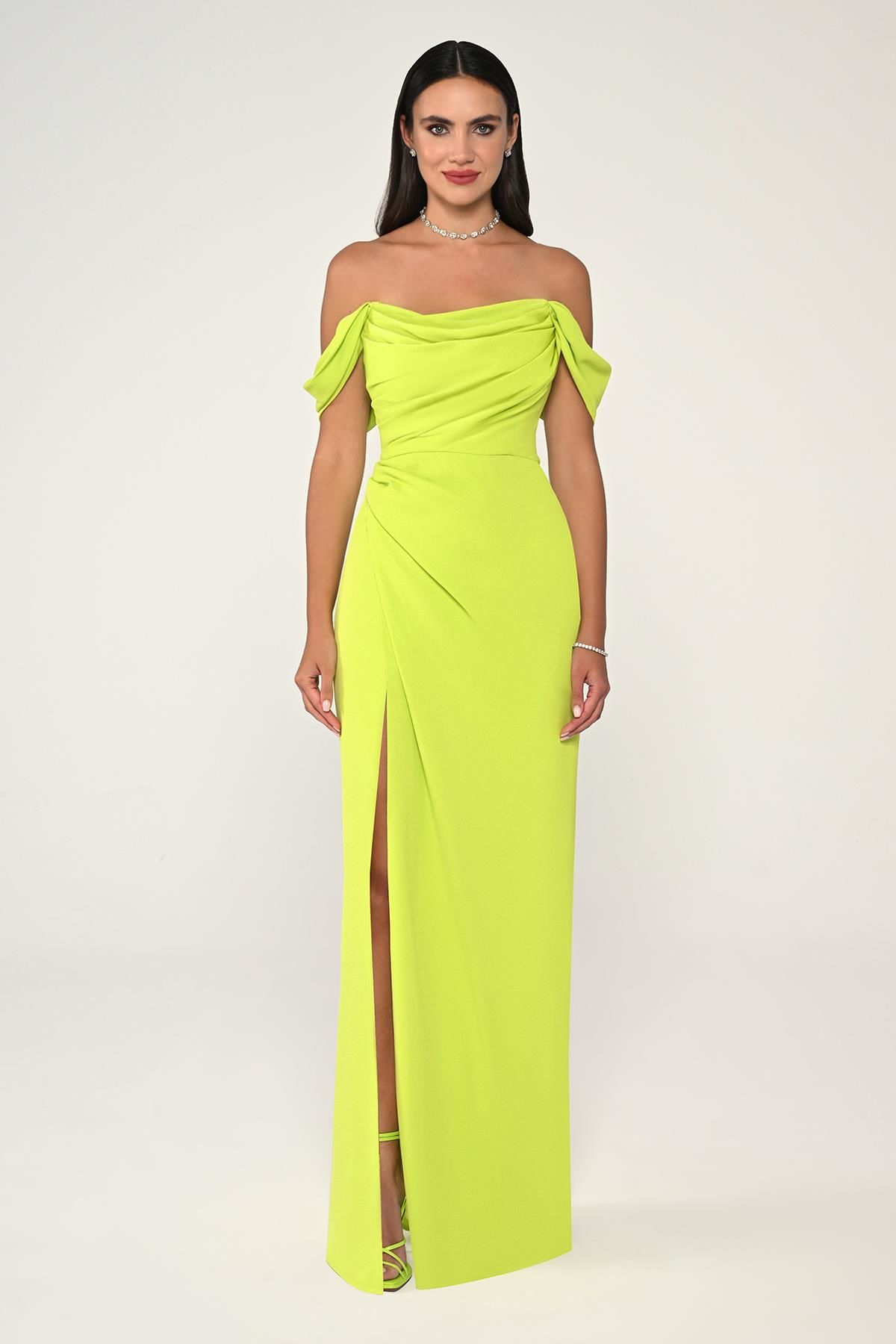 Off Shoulder Crepe Dress - Maxi - Multicolor