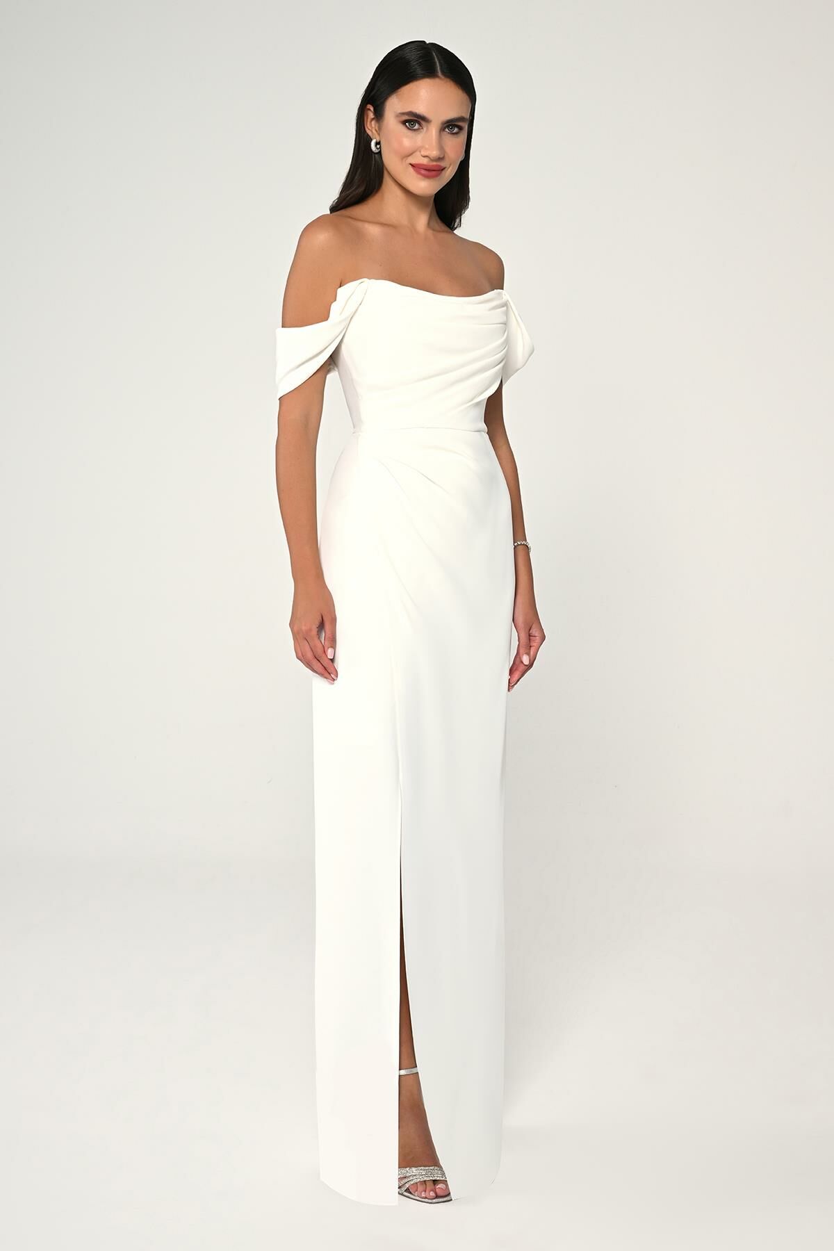 Off Shoulder Crepe Dress - Maxi - Multicolor