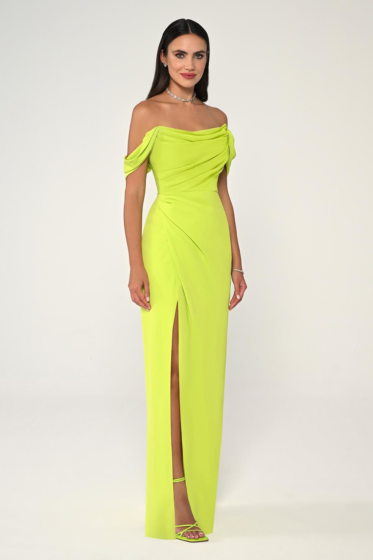 Off Shoulder Crepe Dress - Maxi - Multicolor