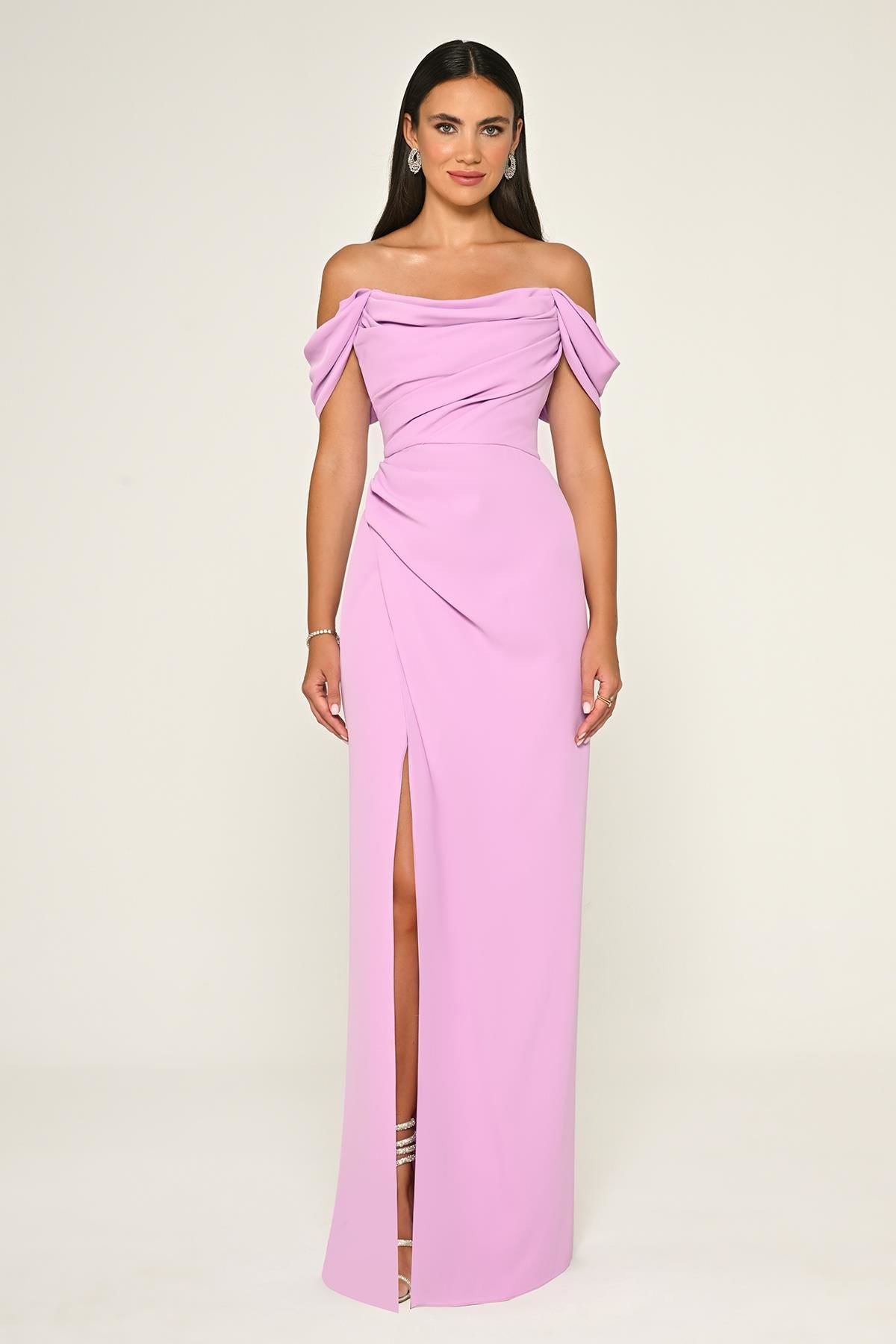 Off Shoulder Crepe Dress - Maxi - Multicolor