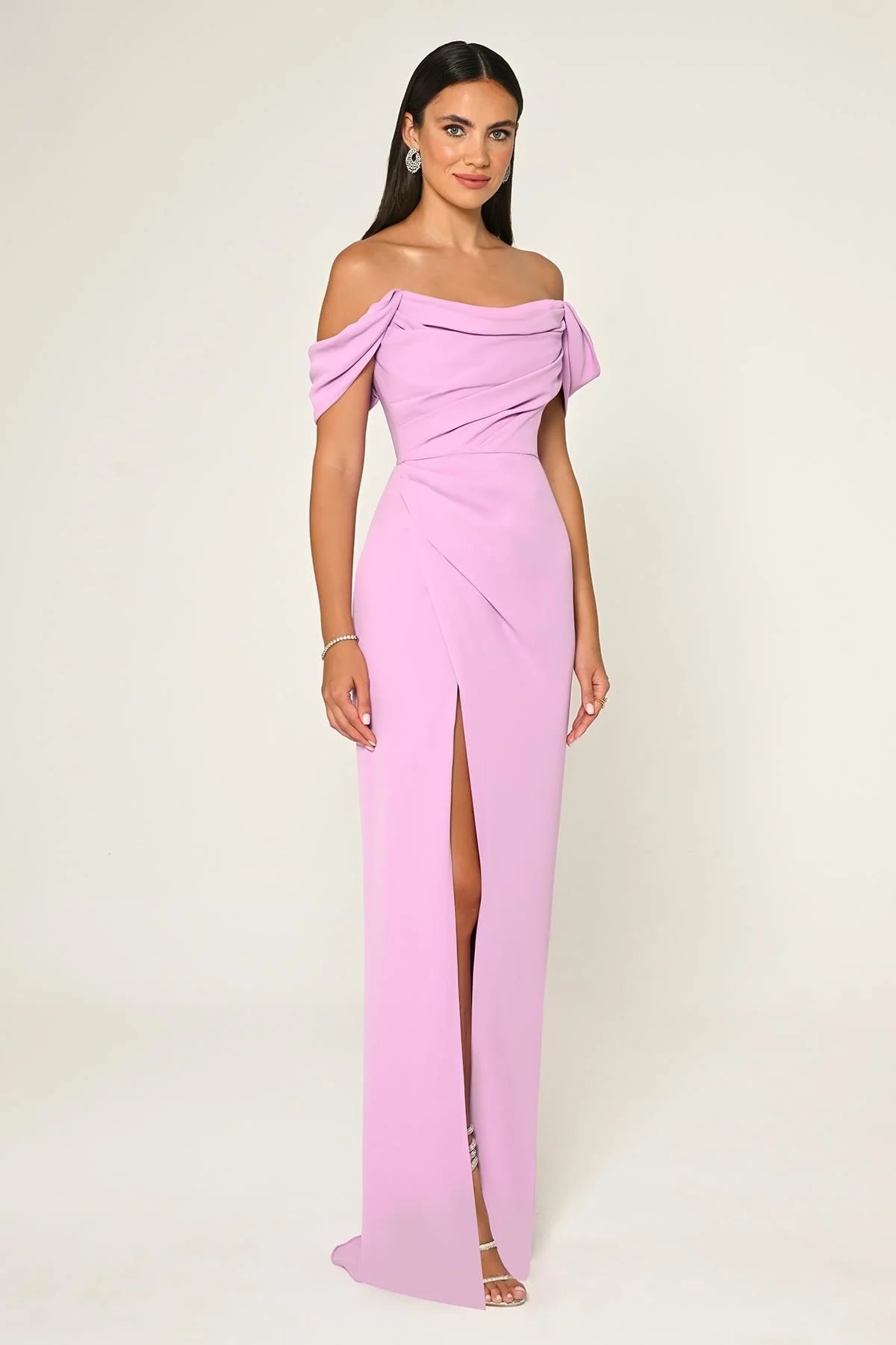 Off Shoulder Crepe Dress - Maxi - Multicolor