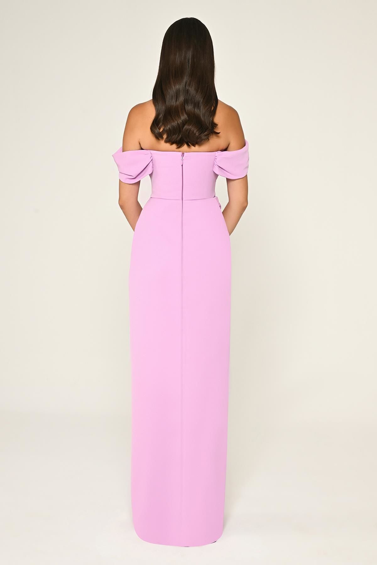 Off Shoulder Crepe Dress - Maxi - Multicolor