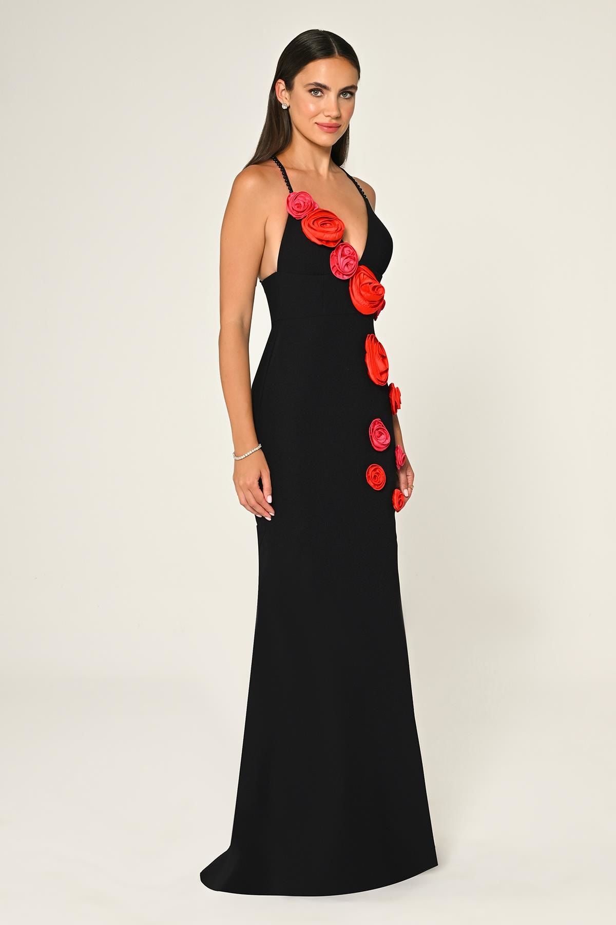 Pearls & Flowers Maxi Dress - Black