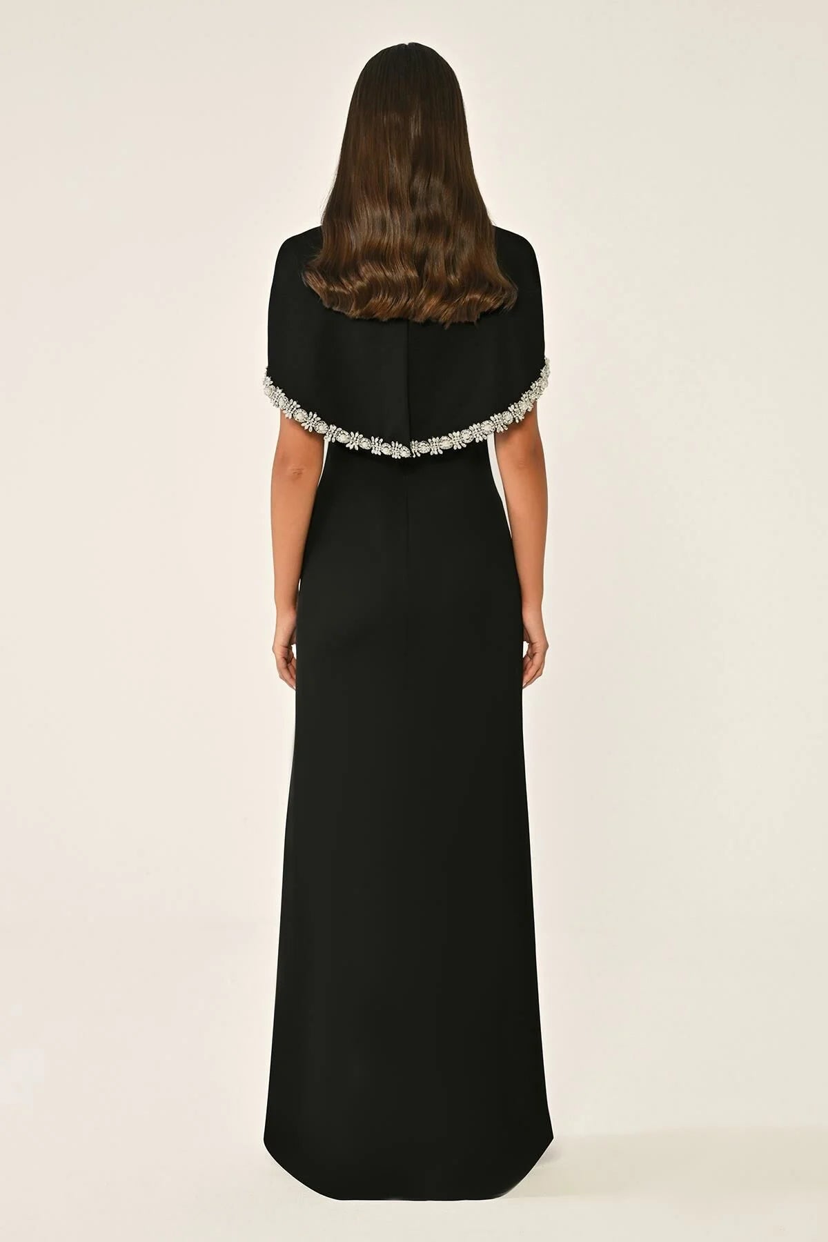 Shawl Embroidered Dress - Maxi - Black