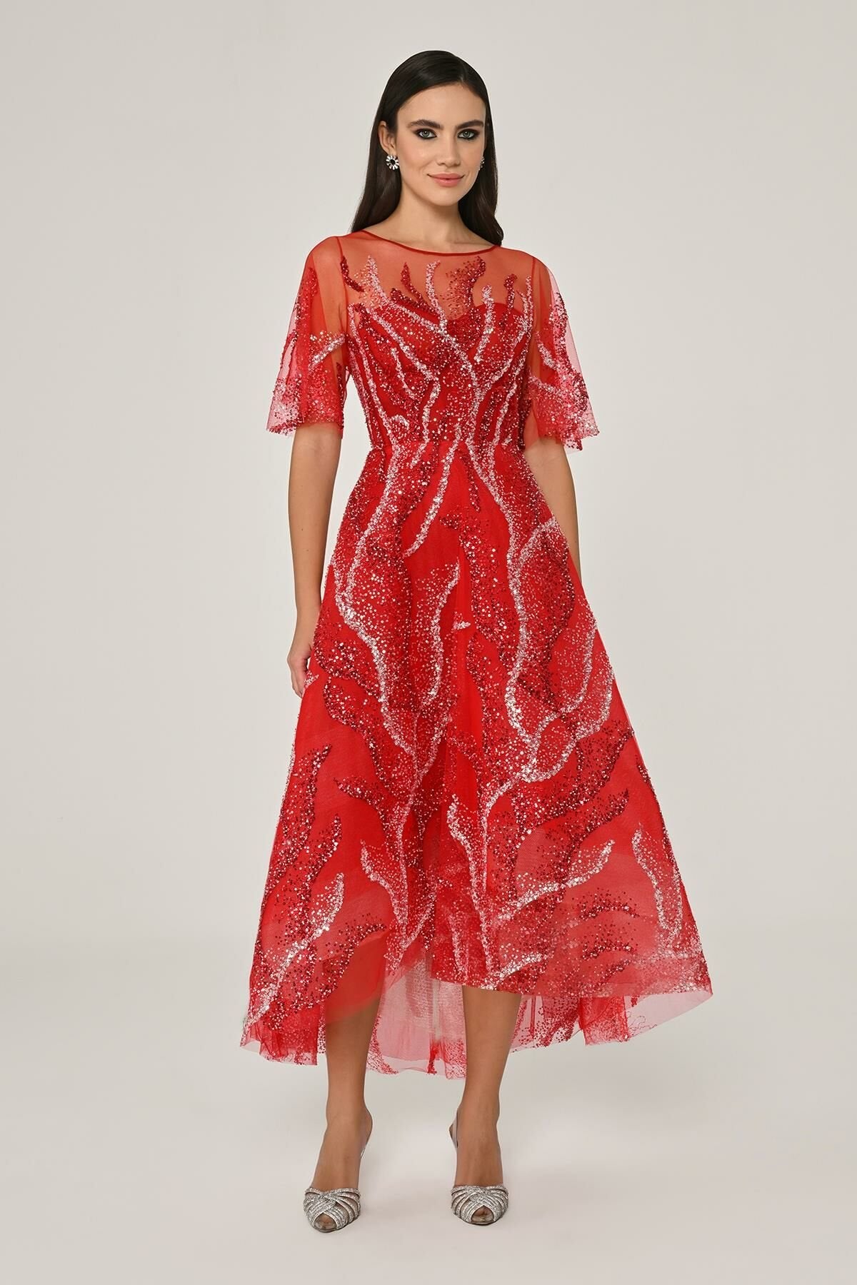 Sequin Tulle Midi Dress - Multicolor