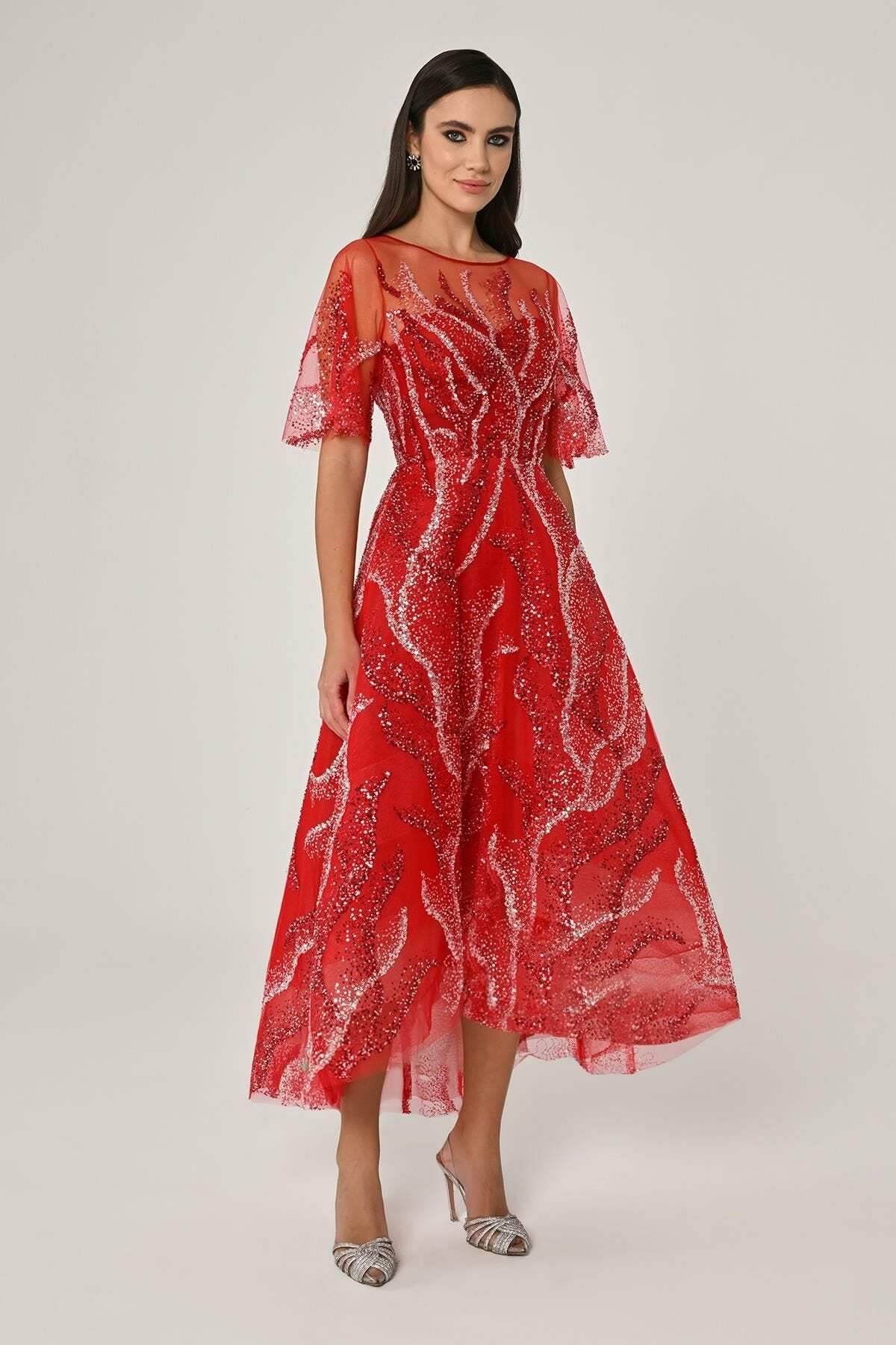 Sequin Tulle Midi Dress - Multicolor