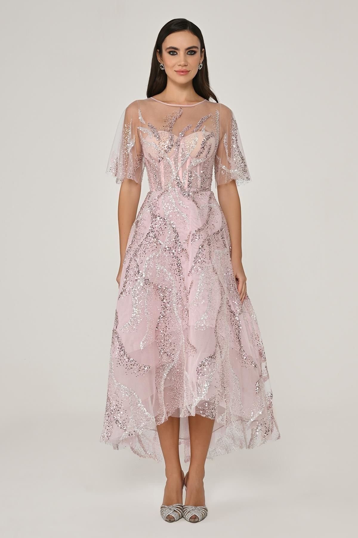 Sequin Tulle Midi Dress - Multicolor