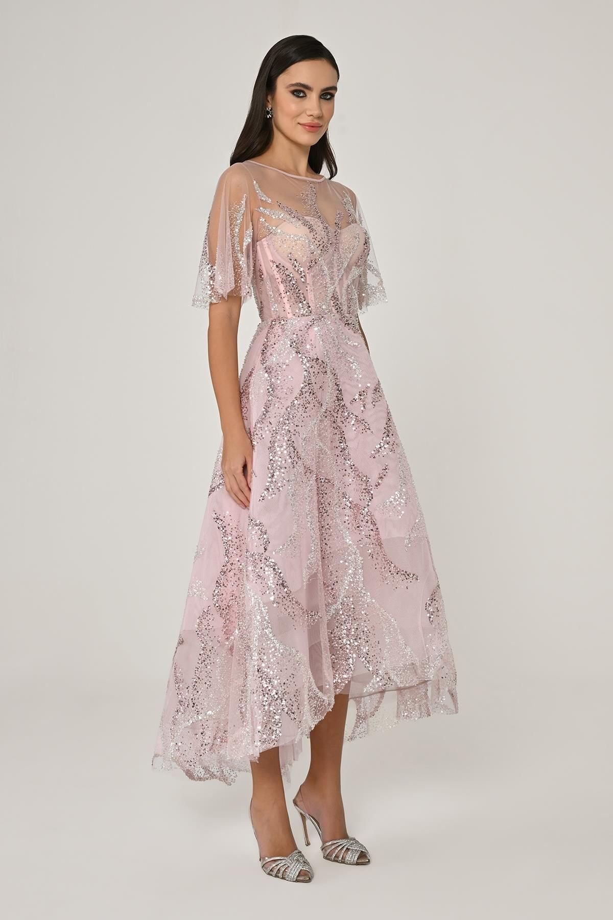 Sequin Tulle Midi Dress - Multicolor