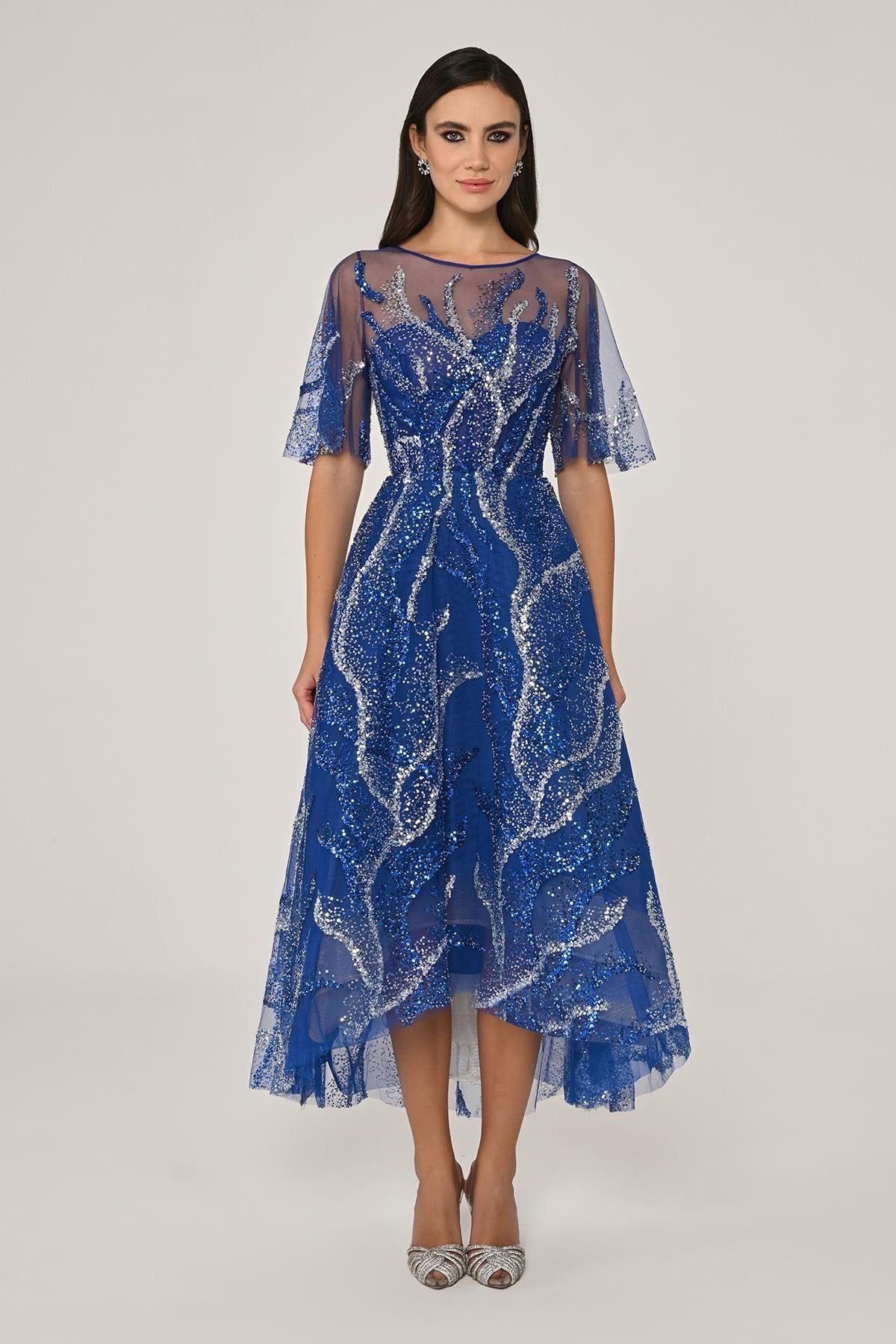 Sequin Tulle Midi Dress - Multicolor