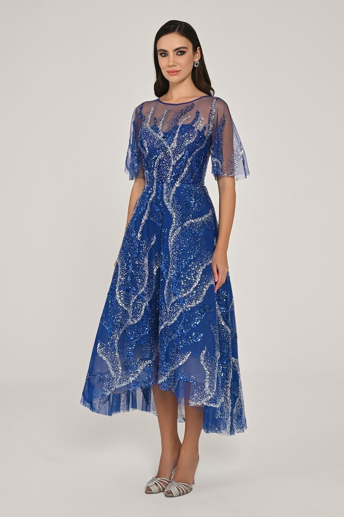 Sequin Tulle Midi Dress - Multicolor