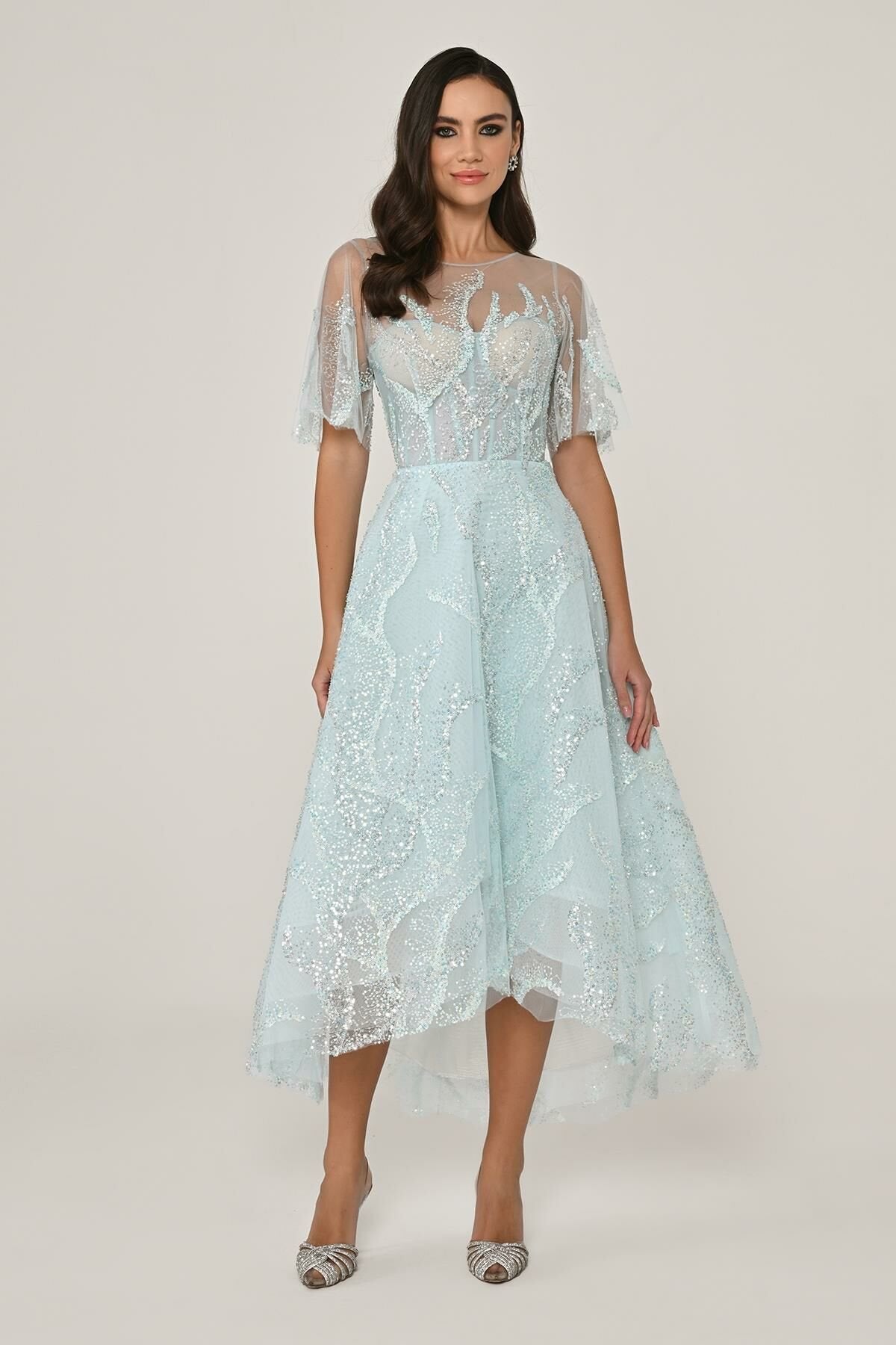 Sequin Tulle Midi Dress - Multicolor