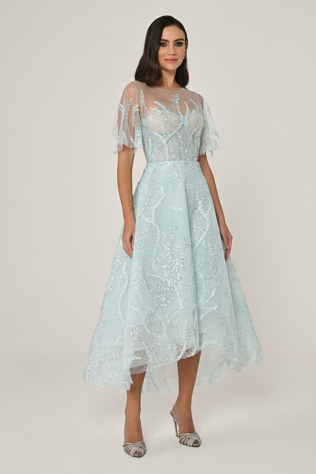 Sequin Tulle Midi Dress - Multicolor