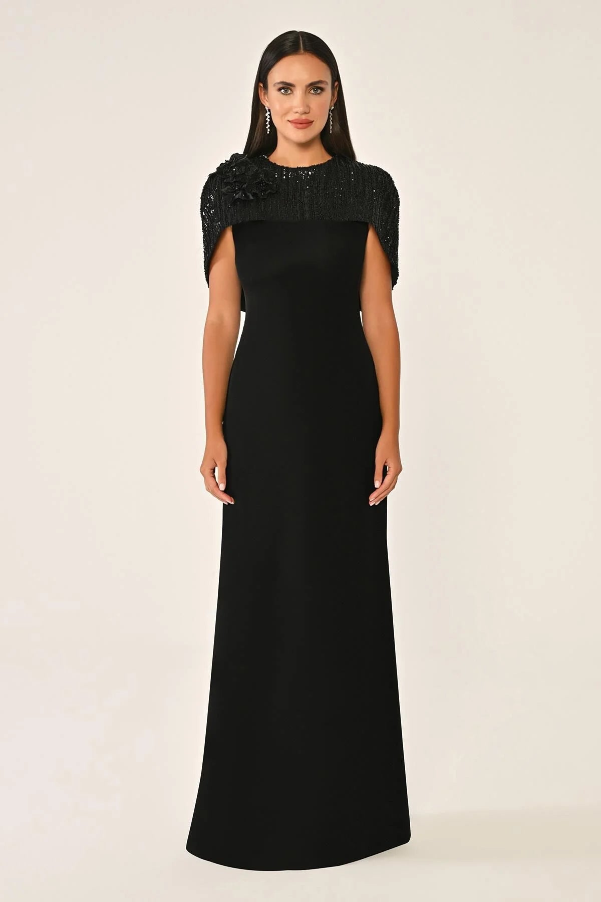 Cape Sleeve Dress - Maxi - Black