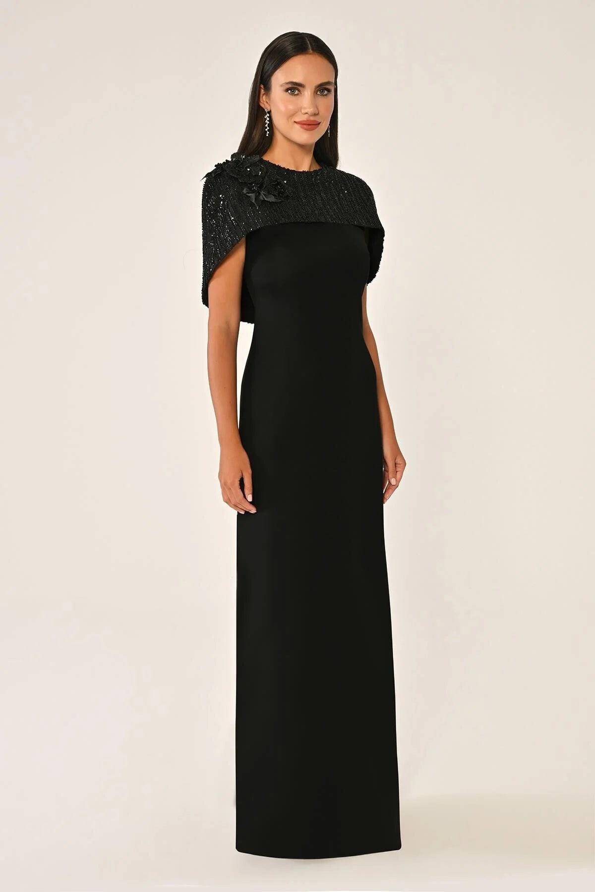 Cape Sleeve Dress - Maxi - Black