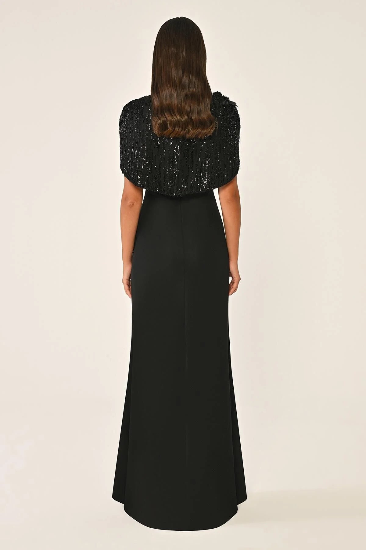 Cape Sleeve Dress - Maxi - Black