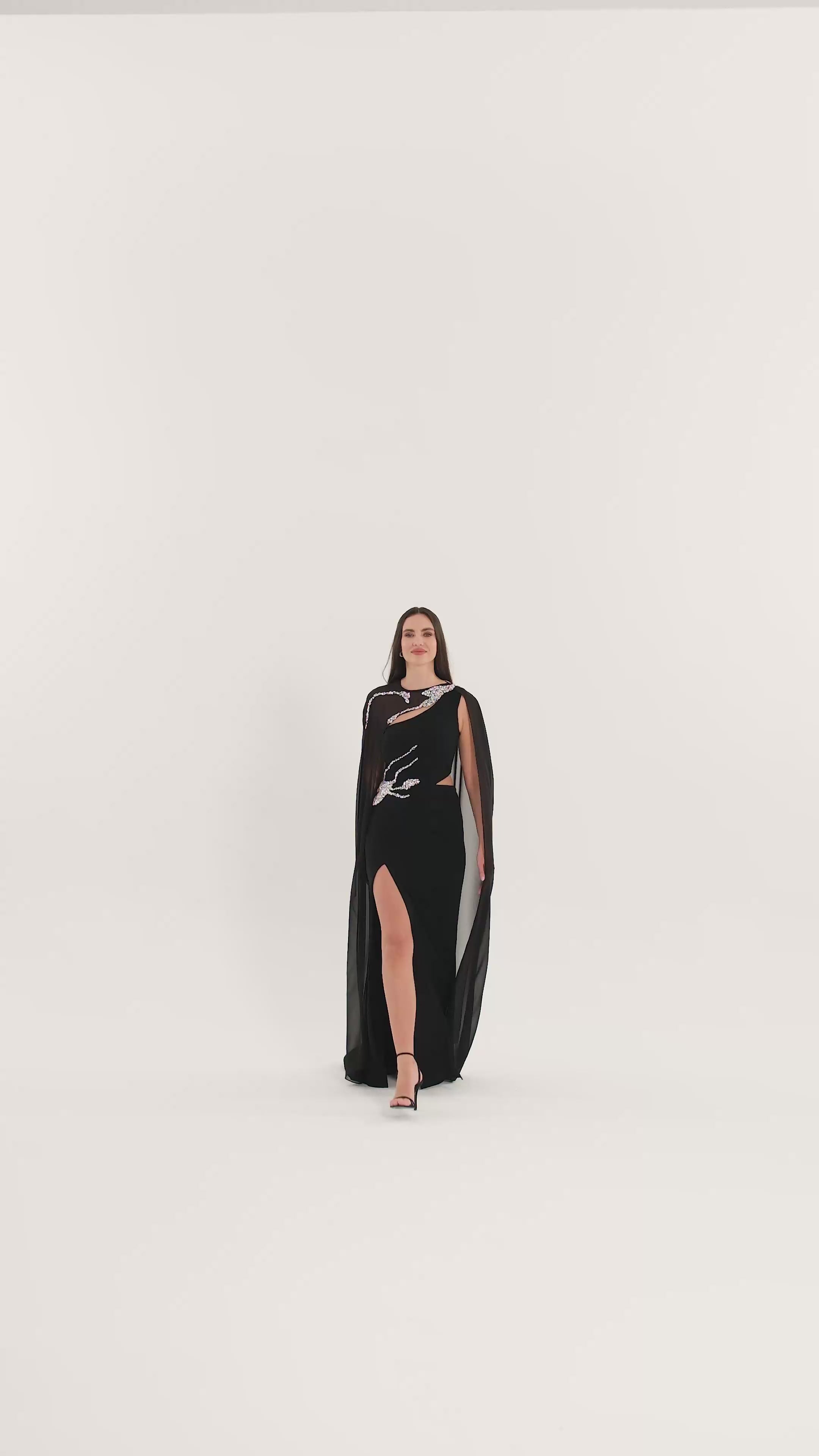Cape Embroidered Dress - Maxi - Black