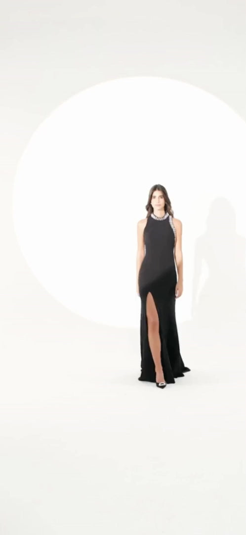 Stone Embroidered Dress- Maxi - Black
