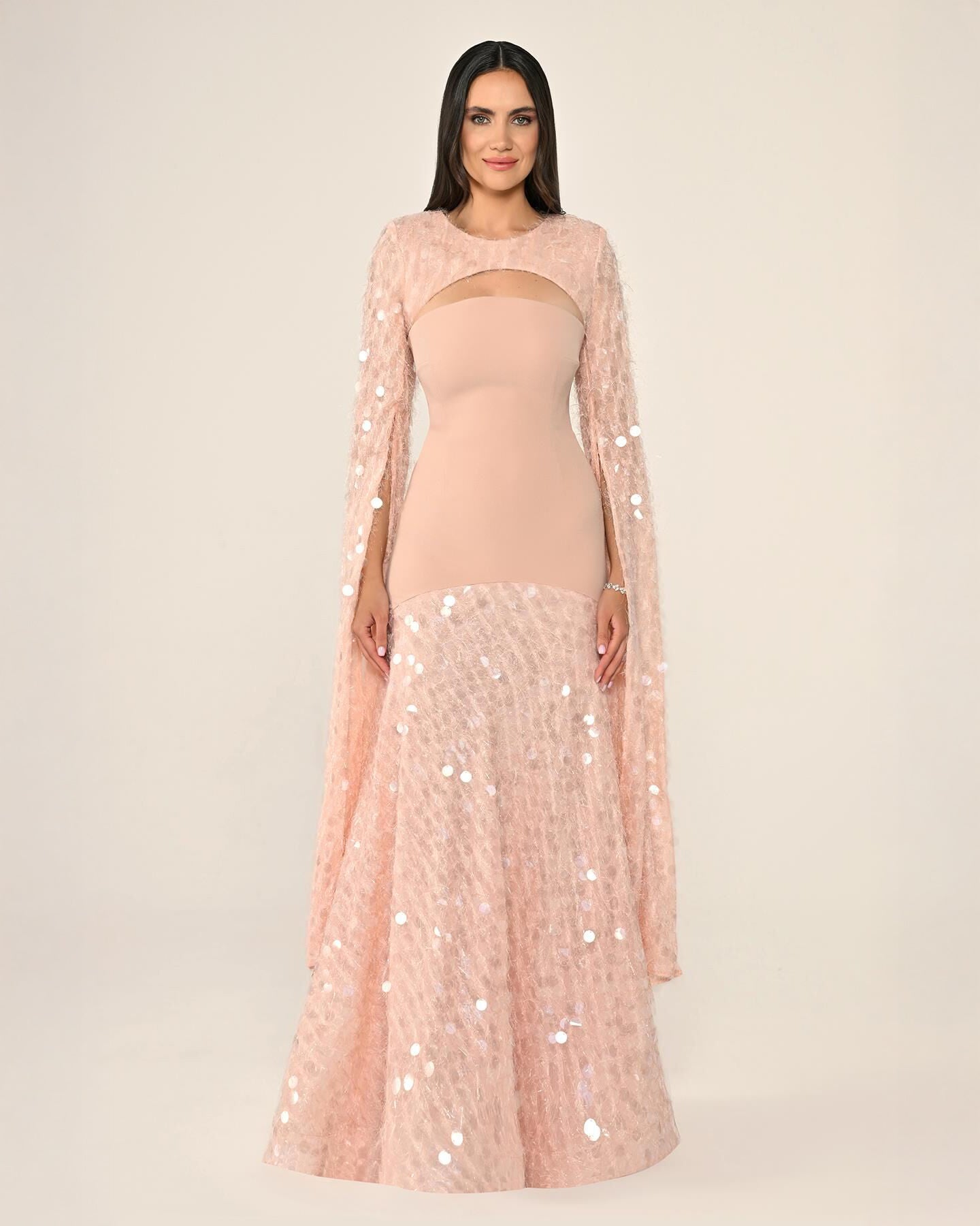 Shawl Sleeve Dress- Maxi - Multicolor